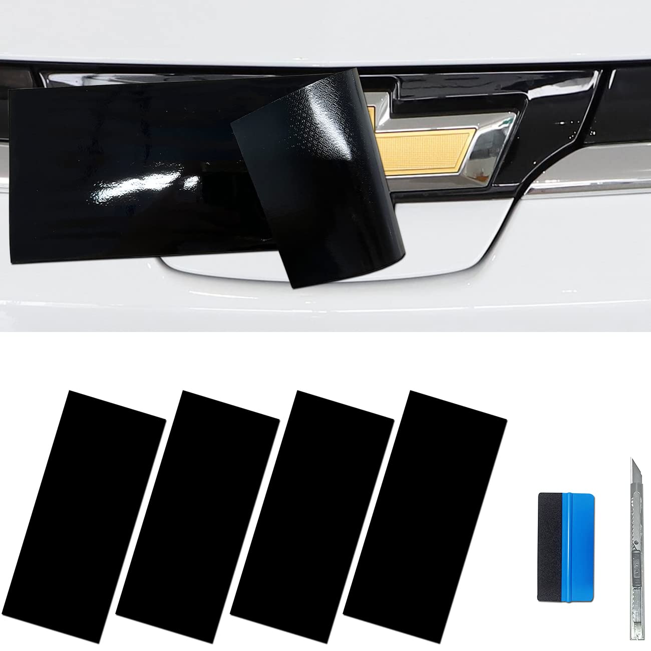 LZLRUN Compatible with Bowtie Logo Wrap Stickers Cut-Your-Own Emblem Overlay DIY Decals for Chevy (11.8 Inch x 4 Inch) (Gloss Bl