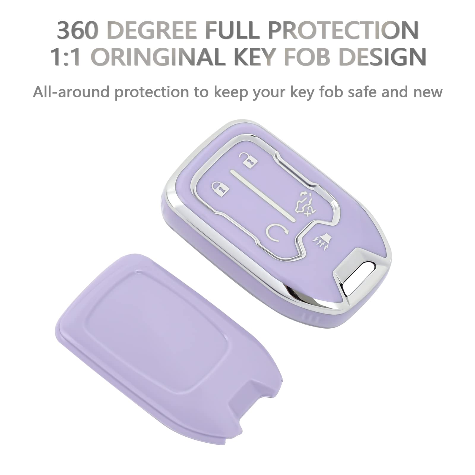 Offcurve Compatible With Gmc Key Fob Cover Key Fob Case For Chevy Suburban Tahoe Terrain Acadia Yukon Silverado Gmc Sierra 1500 2500Hd 3500Hd Car Accessories Smart Key Protector, Purple
