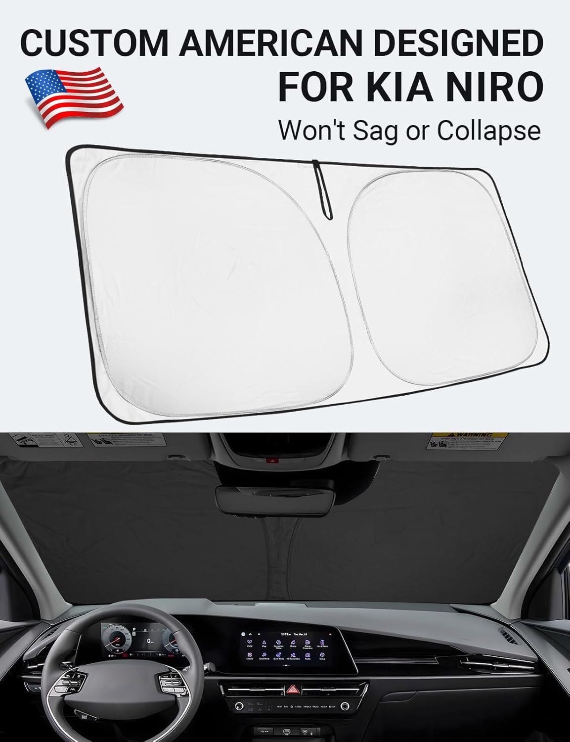 Proadsy 2025 Upgrade Windshield Sun Shade Custom Fit Kia Niro 2017-2022 4-Layer Foldable Front Sunshade Protector Sun Visor Bloc