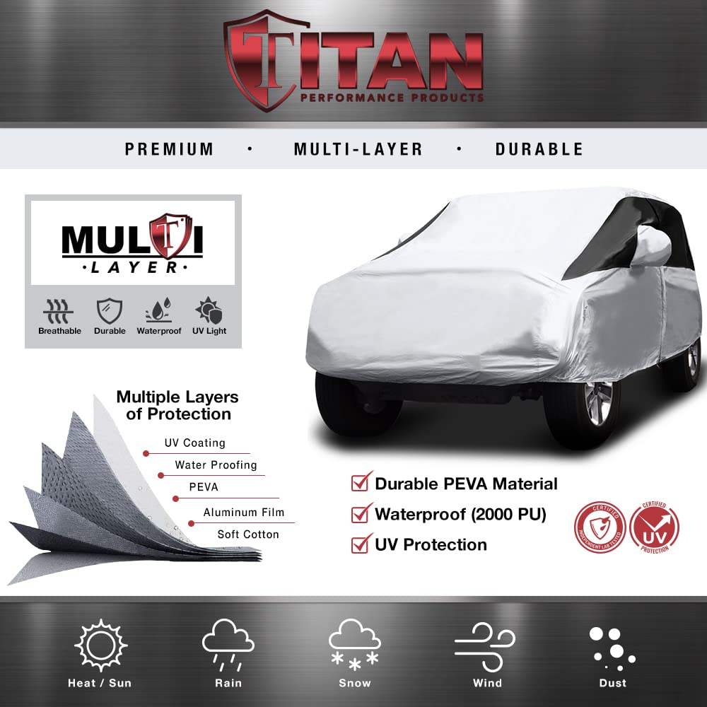 Titan Premium Multi-Layer Peva Car Cover For Wrangler 4-Door Suvs 164-184''. Waterproof, Uv Protection, Anti-Scratch Protective