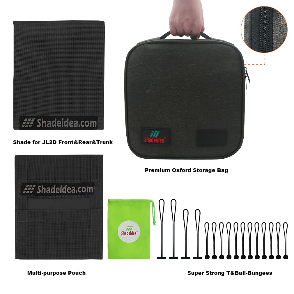 Shadeidea Top Sun Shade For Jeep Wrangler Jl (2018-2023) 2 Door Sunshade Front And Rear And Trunk - Black Mesh Screen Top Cover