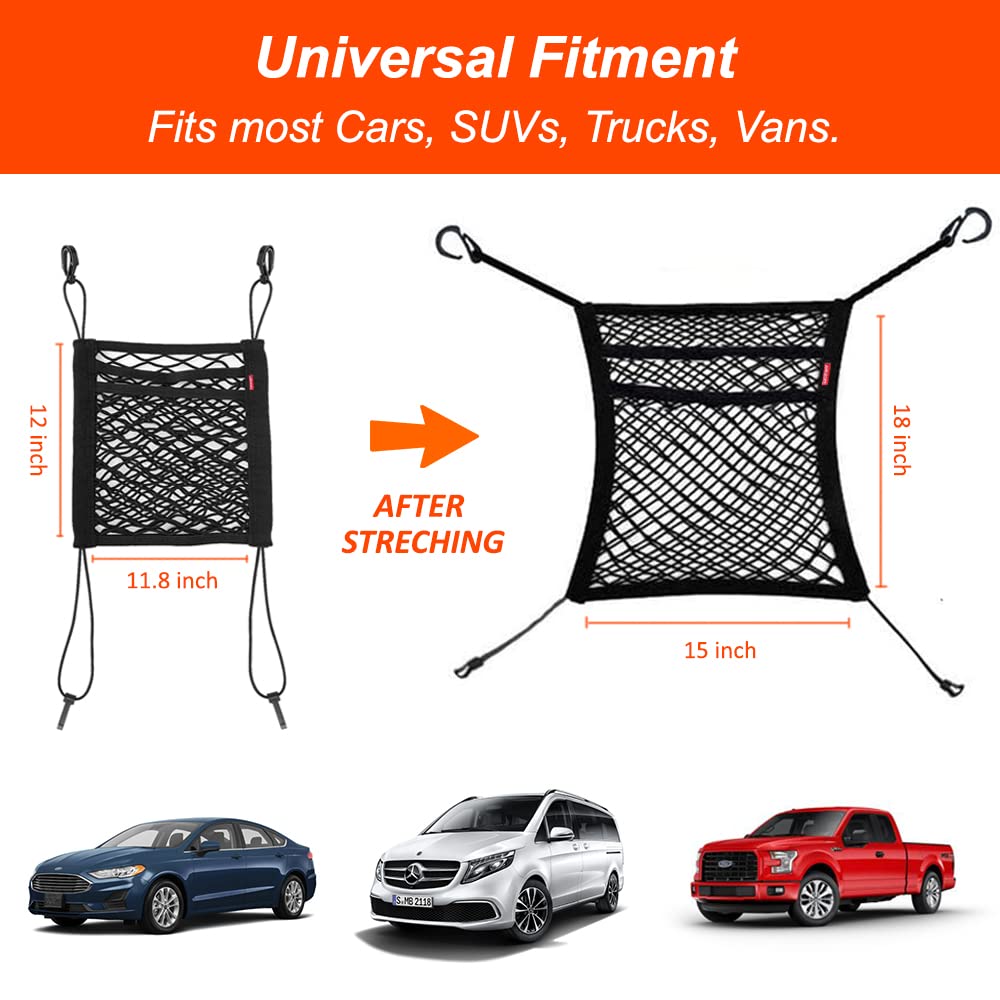 Luckybay 3-Layer Car Mesh Organizer, Seat Back Net Bag, Barrier Of Backseat Pet Kids, Universal For Car, Suv