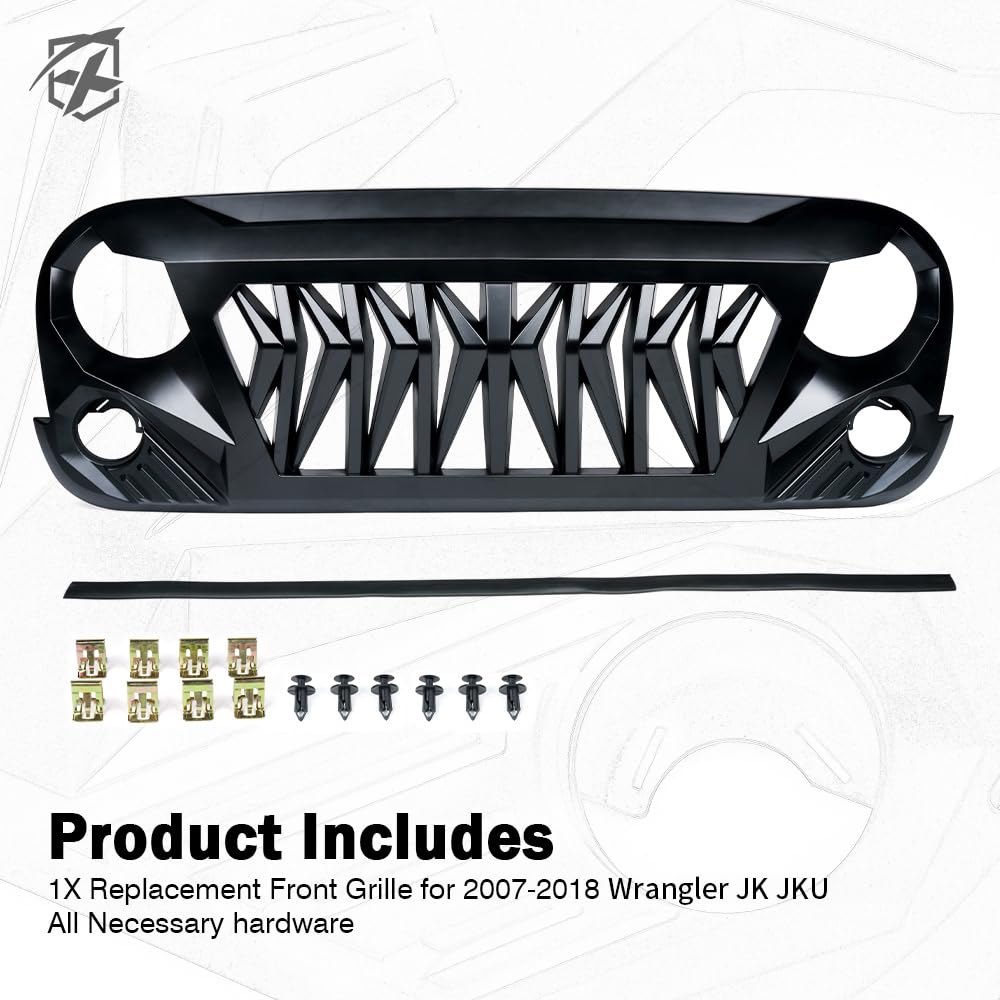 Xprite Matte Black Front Grill Venom Grille For 2007-2018 Jeep Rubicon Sahara Sport Jk Jku