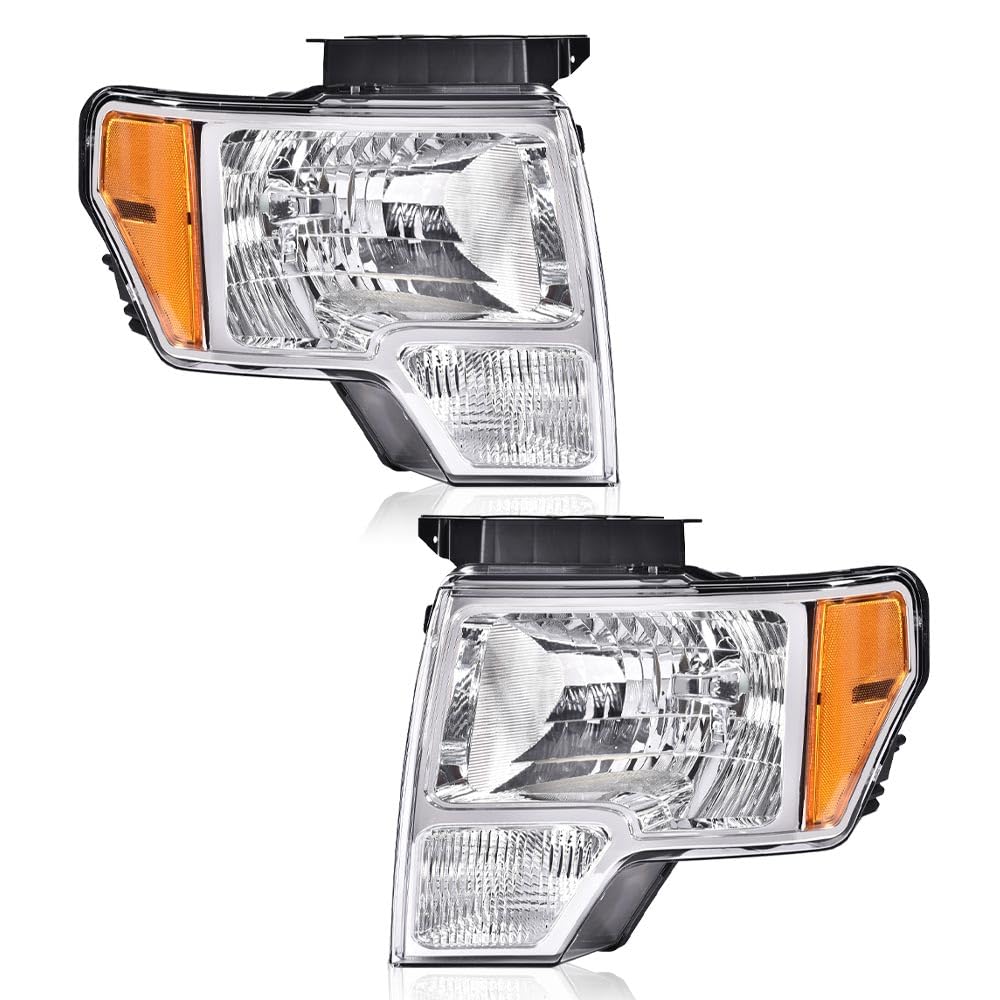 Pit66 Headlight Assembly Compatible With 09-14 Ford F150 2009-2014, Left And Right Driver & Passenger Halogen Headlamp (Basic St