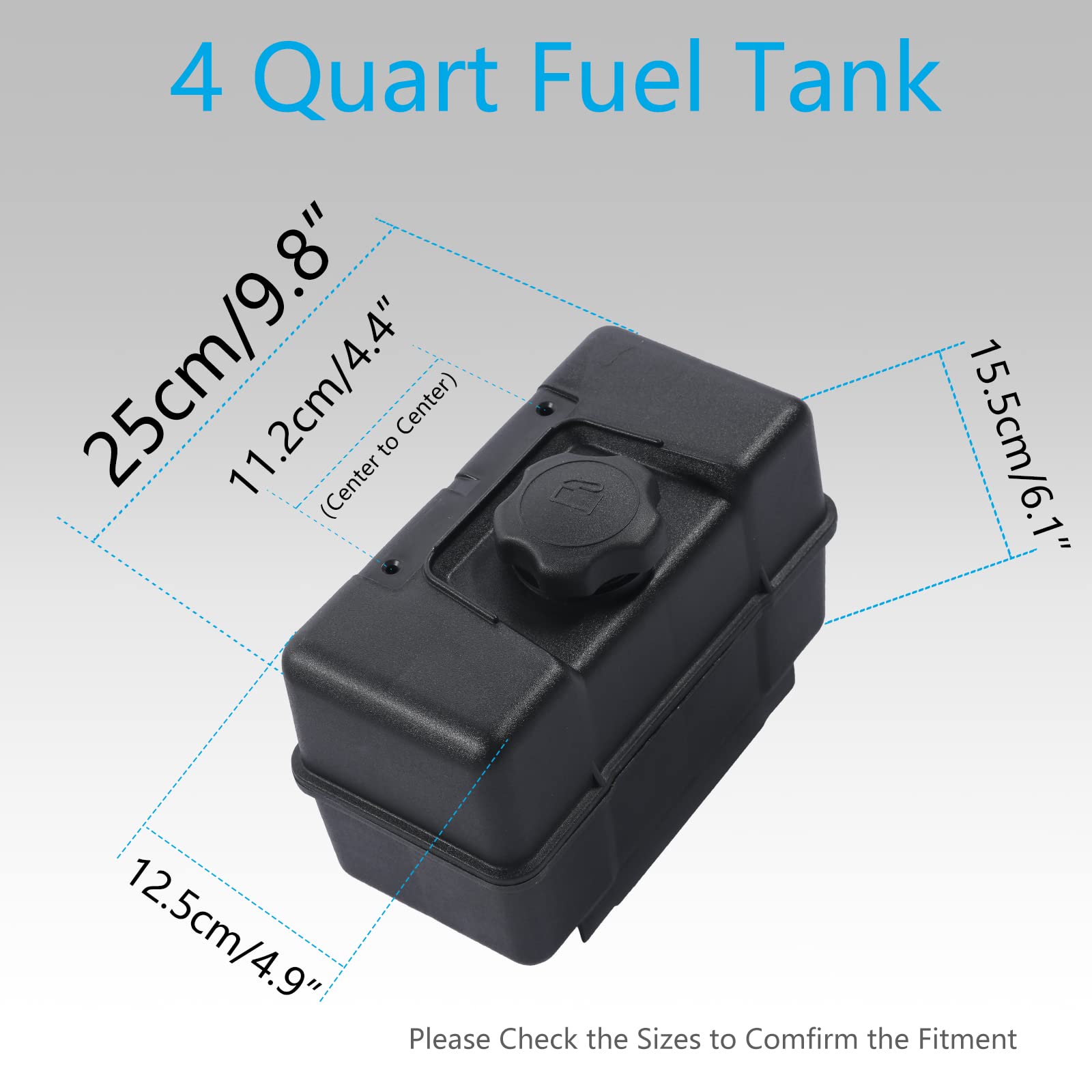 Misakomo 691993 Fuel Tank - 4 Quart Plastic Gas Tank With Shut Off Valve And Cap - Fuel Gas Tank Compatible With Lawn And Garden