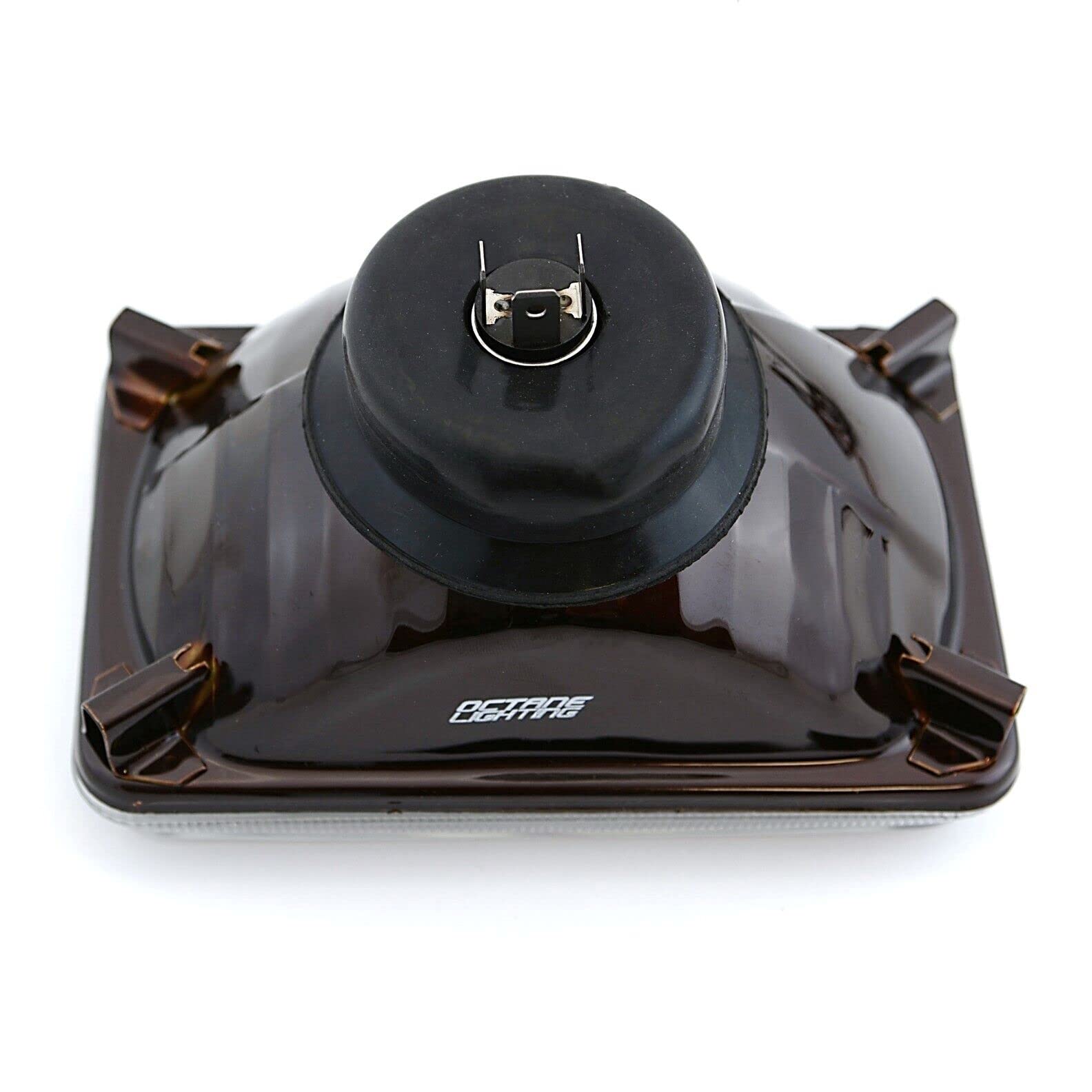 Octane Lighting 4X6 Inch Super White Halogen Projector Crystal Clear Lens/Metal Headlight H4 Light Bulb Headlamp Pair