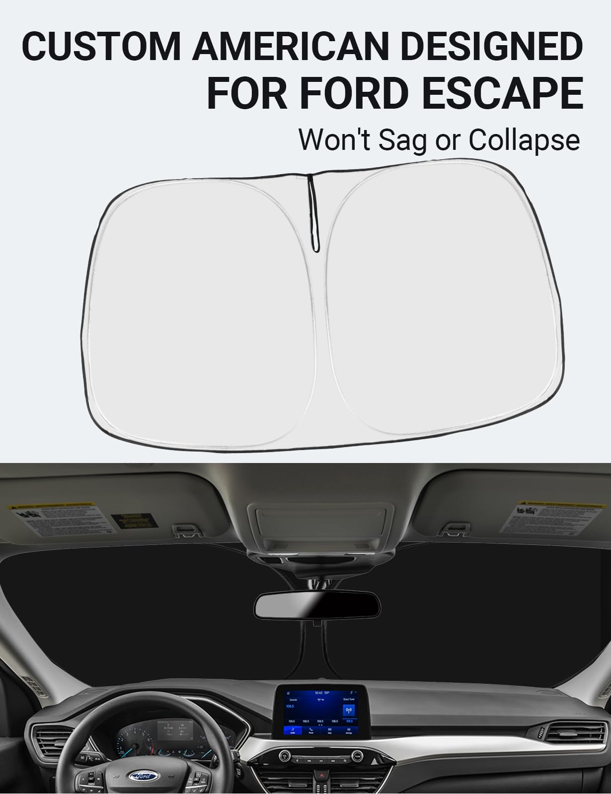 Front Windshield Sun Shade Foldable Sunshade Protector Custom Fit 2023 2022 2021 2020 Ford Escape S, Se, Se Sport Hybrid, Sel, Titanium Accessories 2025 Upgrade