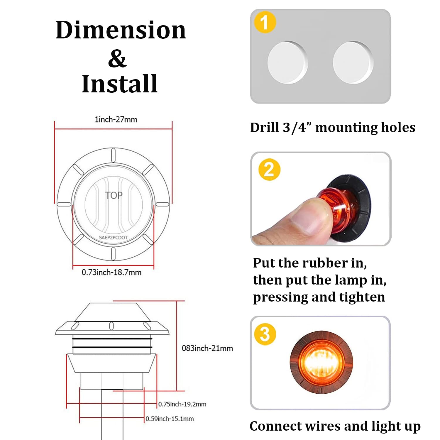 Fxc 'Purishion 10X 3/4In' Round Led Clearence Light Front Rear Side Marker Indicators Light For Truck Car Bus Trailer Van Carava