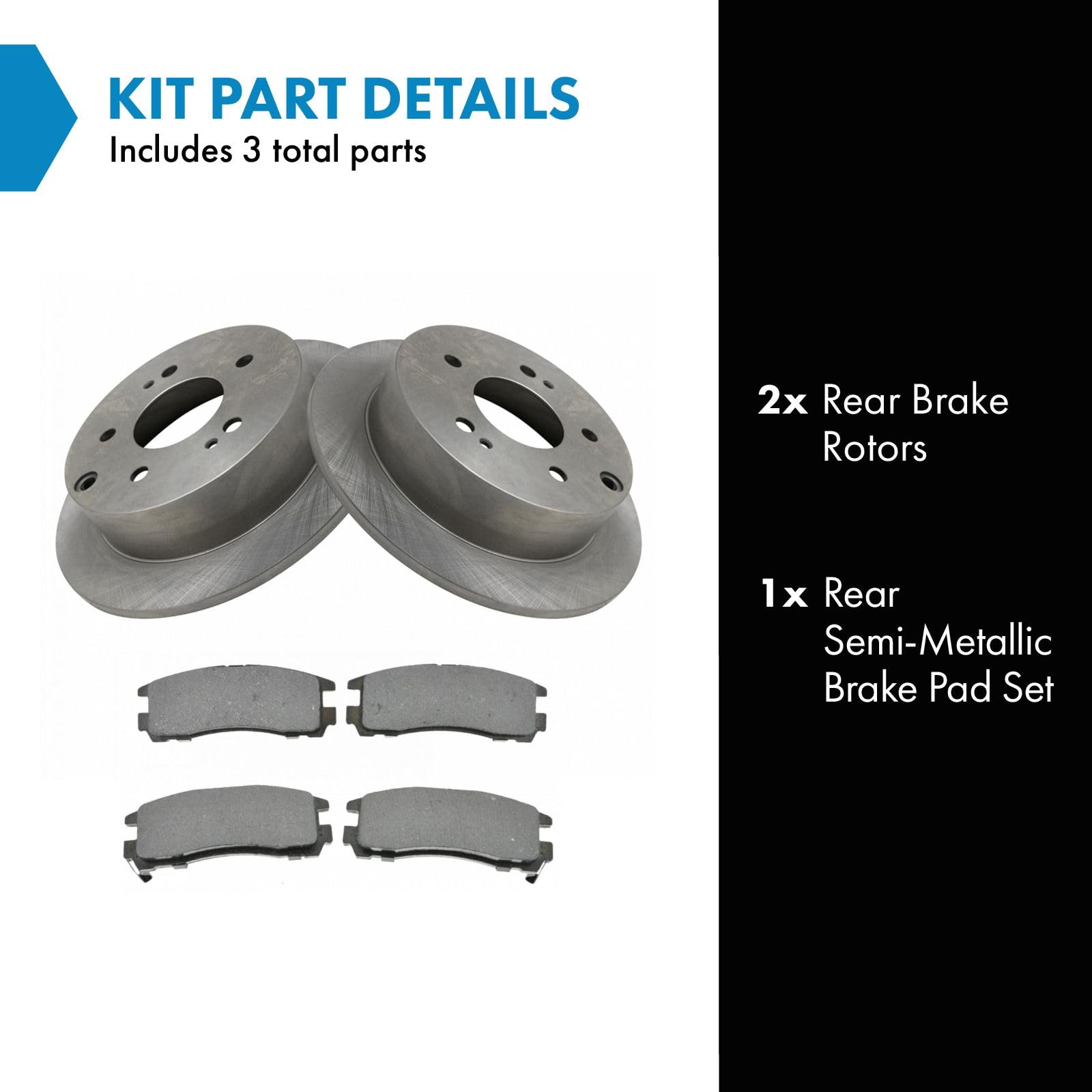 Trq Rear Brake Pad & Rotor Kit Brake Pads Brake Rotor Semi-Metallic Compatible With 2006-2012 Mitsubishi Eclipse 2004-2012 Galan
