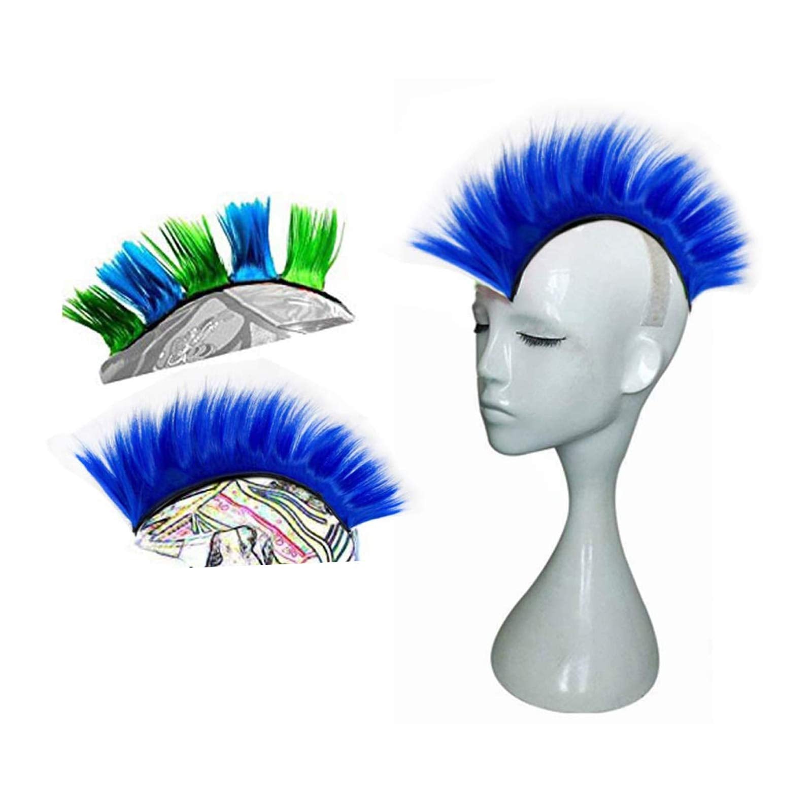 Hhongjm Helmet Hawks Motorcycle Helmet Mohawk Synthetic Wigs For Bicycle/Almost Helmet/Stick Reusable Design (Blue) (Helmet Not Included)