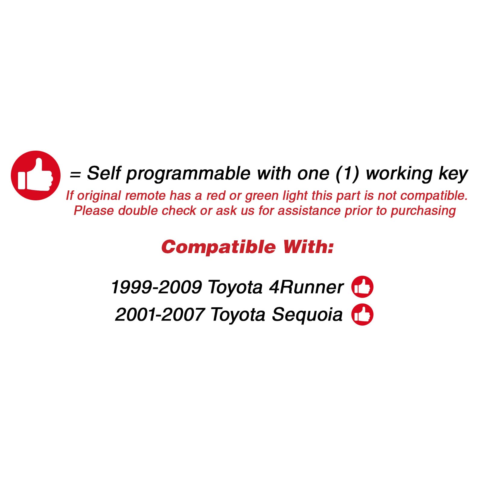 2X KeylessOption Key Fob Replacement for 1999 2000 2001 2002 2003 2004 2005 2006 2007 2008 2009 Toyota Sequoia 4Runner Keyless Entry Remote Remote Control, 3-Button Panic HYQ12BBX, Self Programming