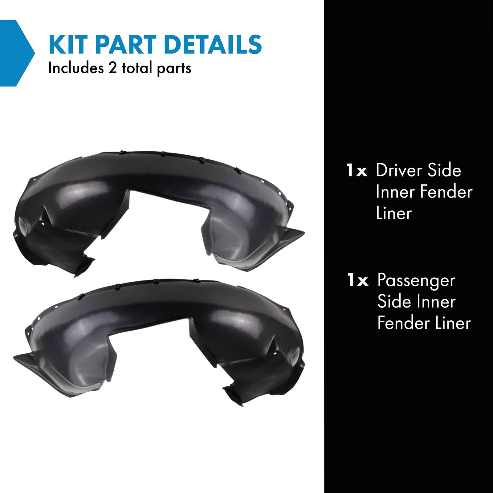 Trq Inner Fender Liner Set Compatible With 1993-1997 Volvo 850 Vo1248101 Vo1249101