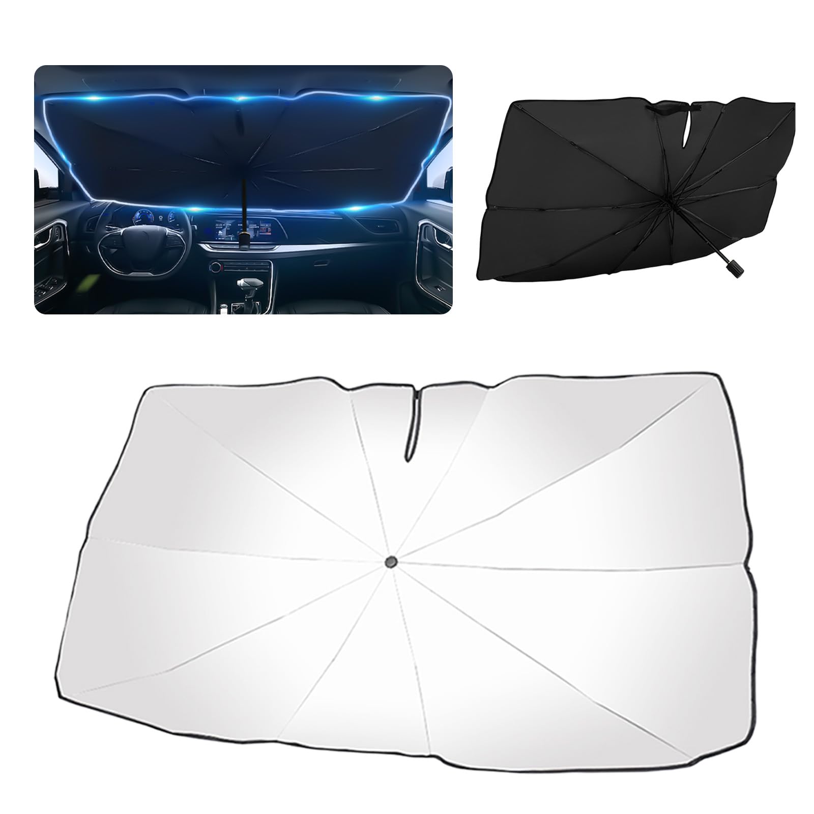 55.12x30.71 Car Windshield Sun Shade Umbrella,Thickened Windshield Umbrella Sun Shade with 5 Layers Nano for Insulation,Foldable