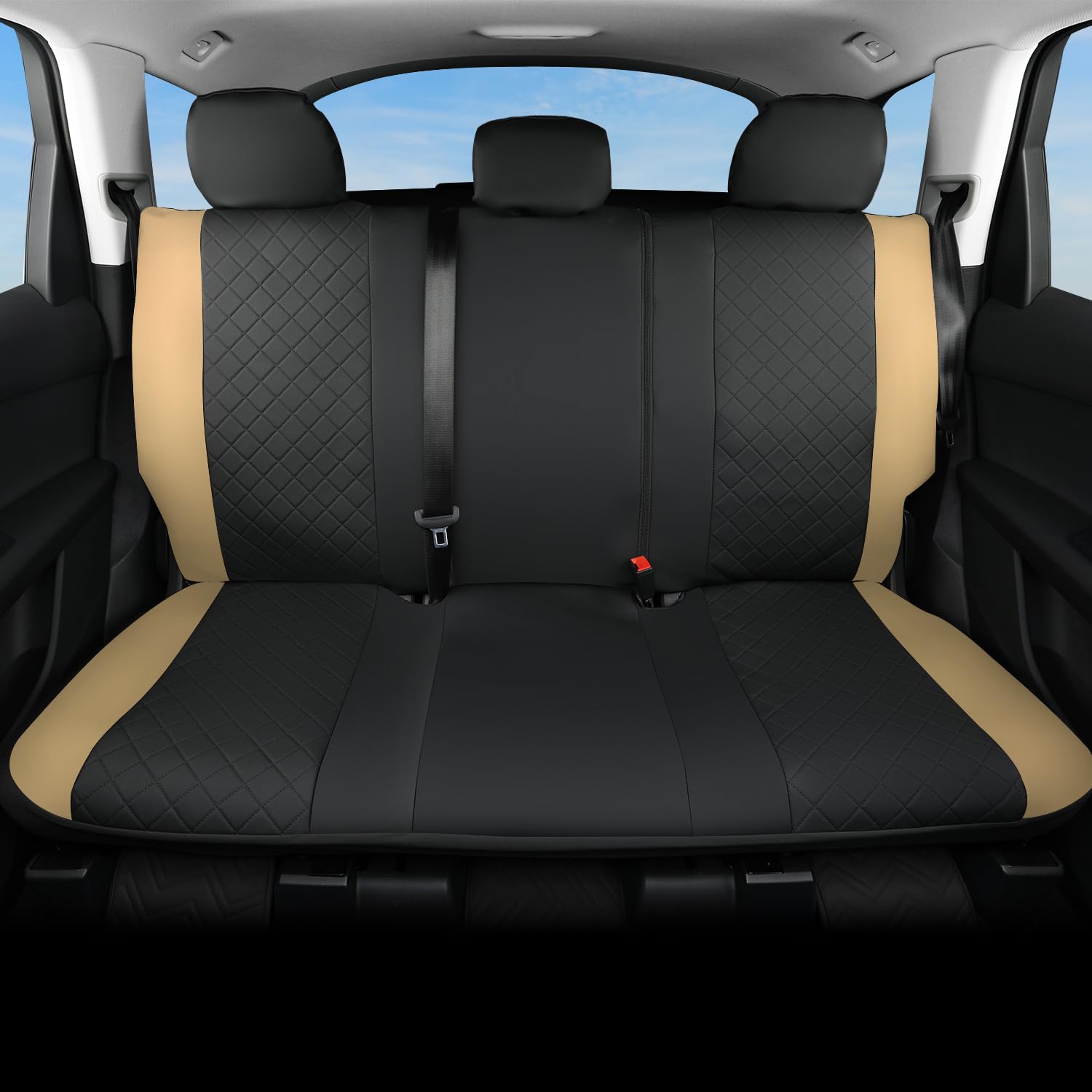 GIANT PANDA Rear Bench Back Seat Cover for Cars, SUV (Beige)