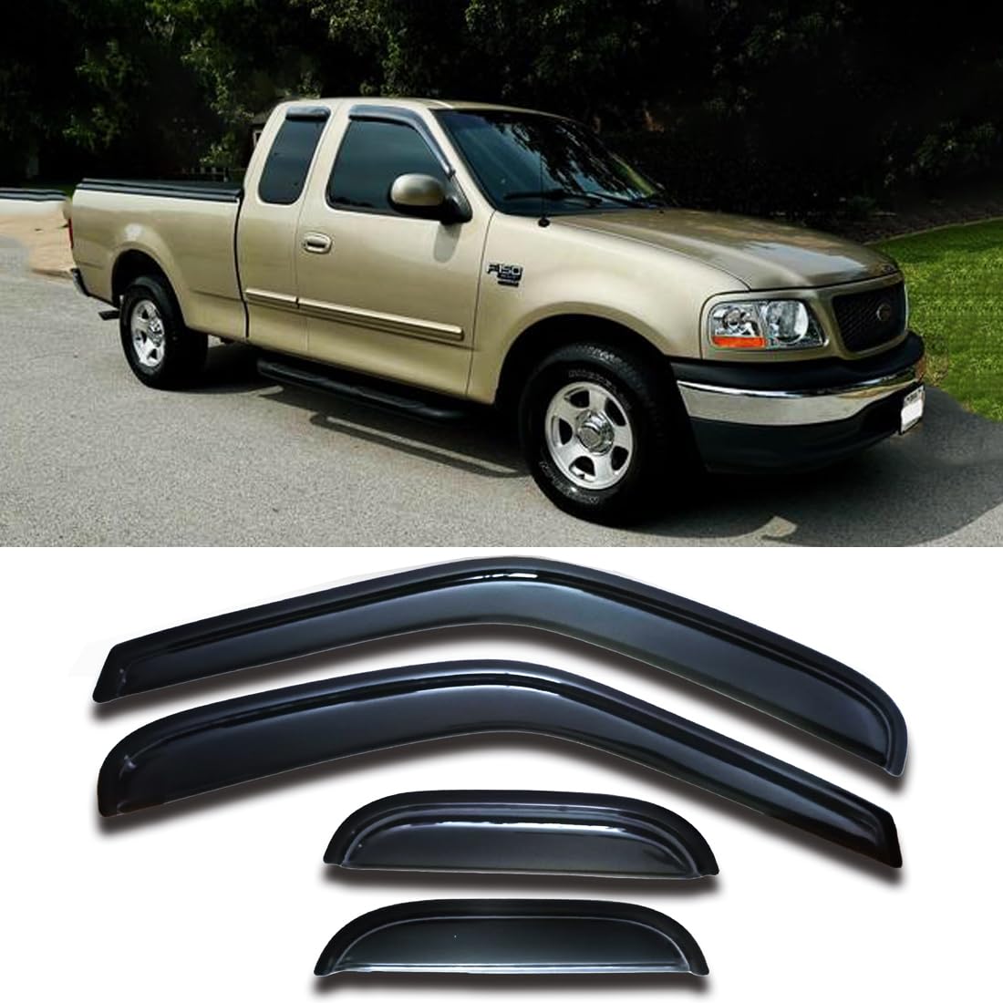 Side Window Visors Window Shade Rain Guards Vent Deflectors Fit Ford F150 1997-2003, F250 Light Duty Super Cab 1997-1999, 4Pcs 9