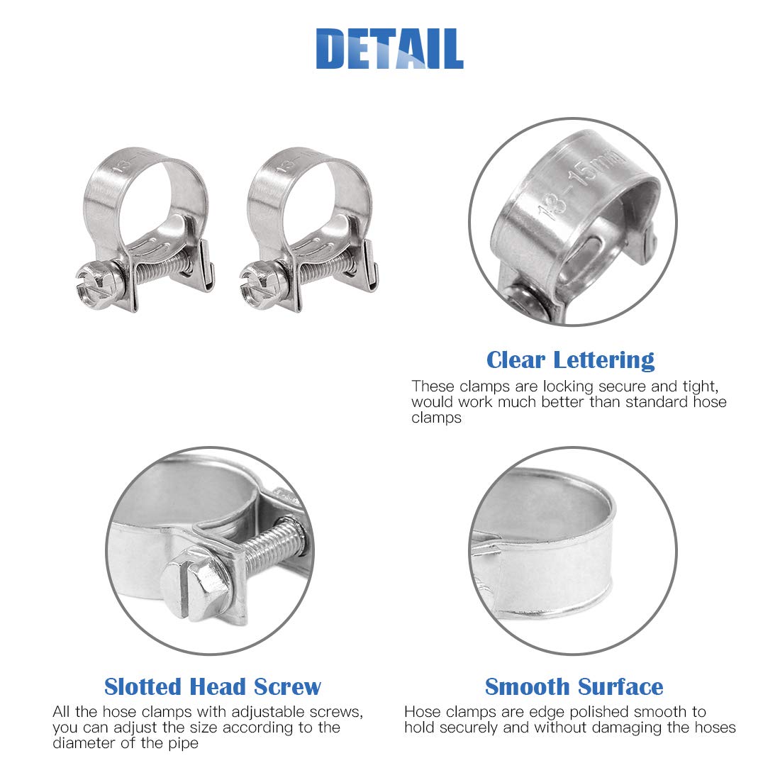 Glarks 12Pack 13-15Mm Stainless Steel Mini Fuel Injection Hose Clamps Adjustable Pipe Hose Clip Tube Clamps Set (1/2''-9/16'' Di