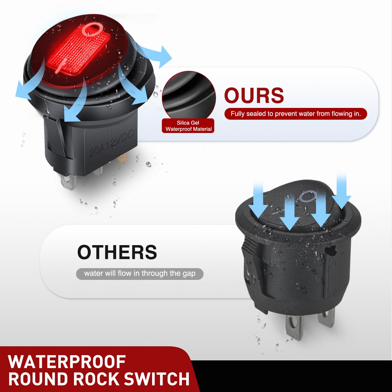 Nilight 5Pcs Waterproof Round Rocker Toggle Red Led Switch 12V 20A 3 Pin On Off Spst For Car Truck Boat Marine Automotive Rv Wit