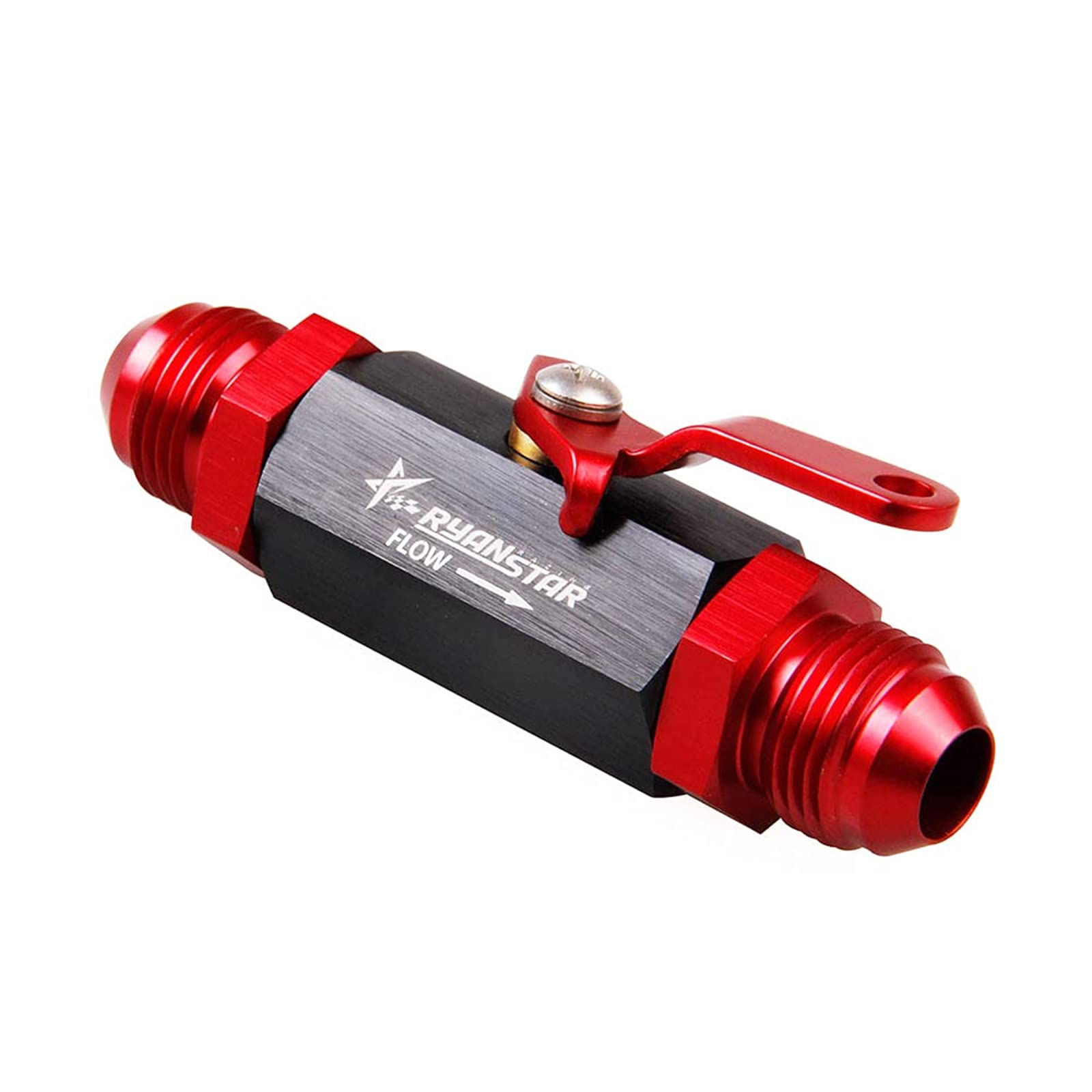 RYANSTAR AN8 Fuel Shut Off Valve 8AN to 8AN Male Fitting Aluminum Anodized (Black&Red)