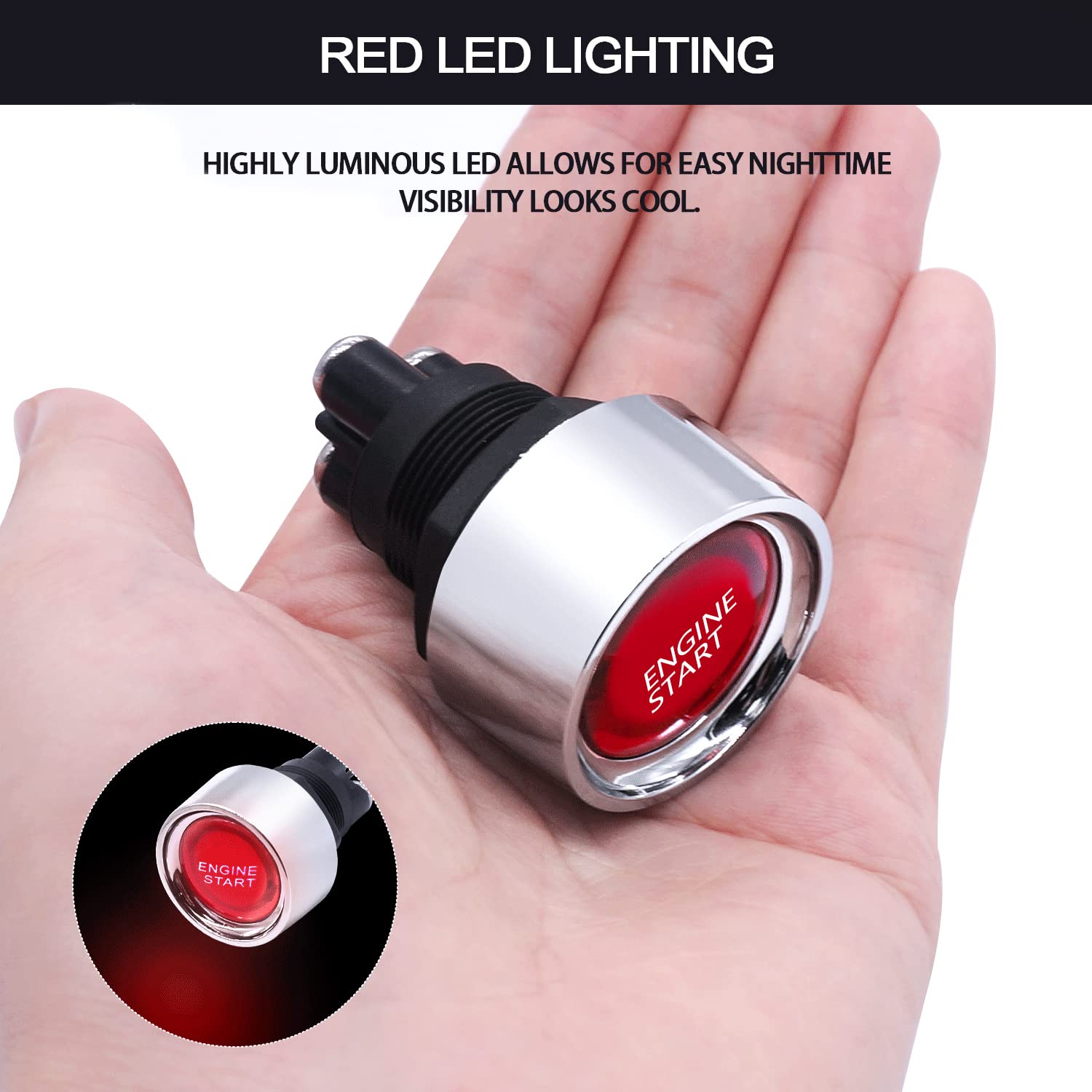 Mankk Push Start Ignition Switch 12V Dc,Start Engine Button Stater (On)-Off,Momentary Engine Start Push Button Switch Spst 50A Red Led Light For Racing Car Vehicle Truck Boat Rv M-042-R