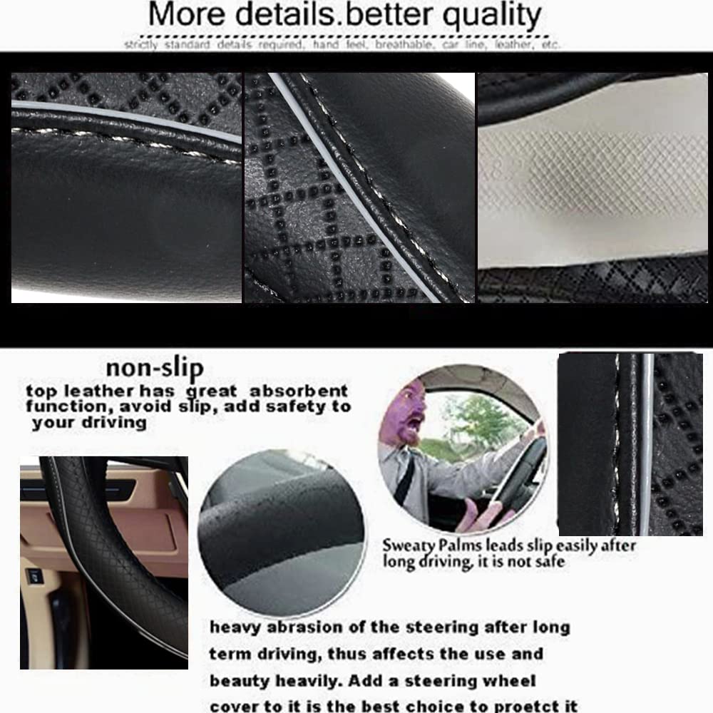 Gomass Car Steering Wheel Cover, Anti-Slip, Safety, Soft, Breathable, Heavy Duty, Thick, Full Surround, Sports Style (Black With Gray Line)