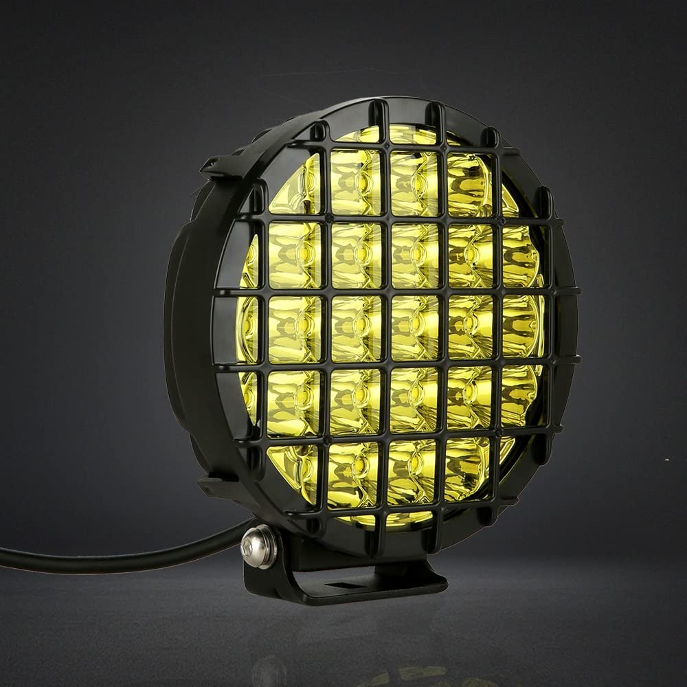 Biglionx 6Inch 2Pcs Amber Round Led Offroad Lights Amber Offroad Driving Fog Lights With Wiring Harness 210W 32000Lm Waterproof Ip68 Ip69K 12V 24V For Pickup Trucks Atv Utv Suv