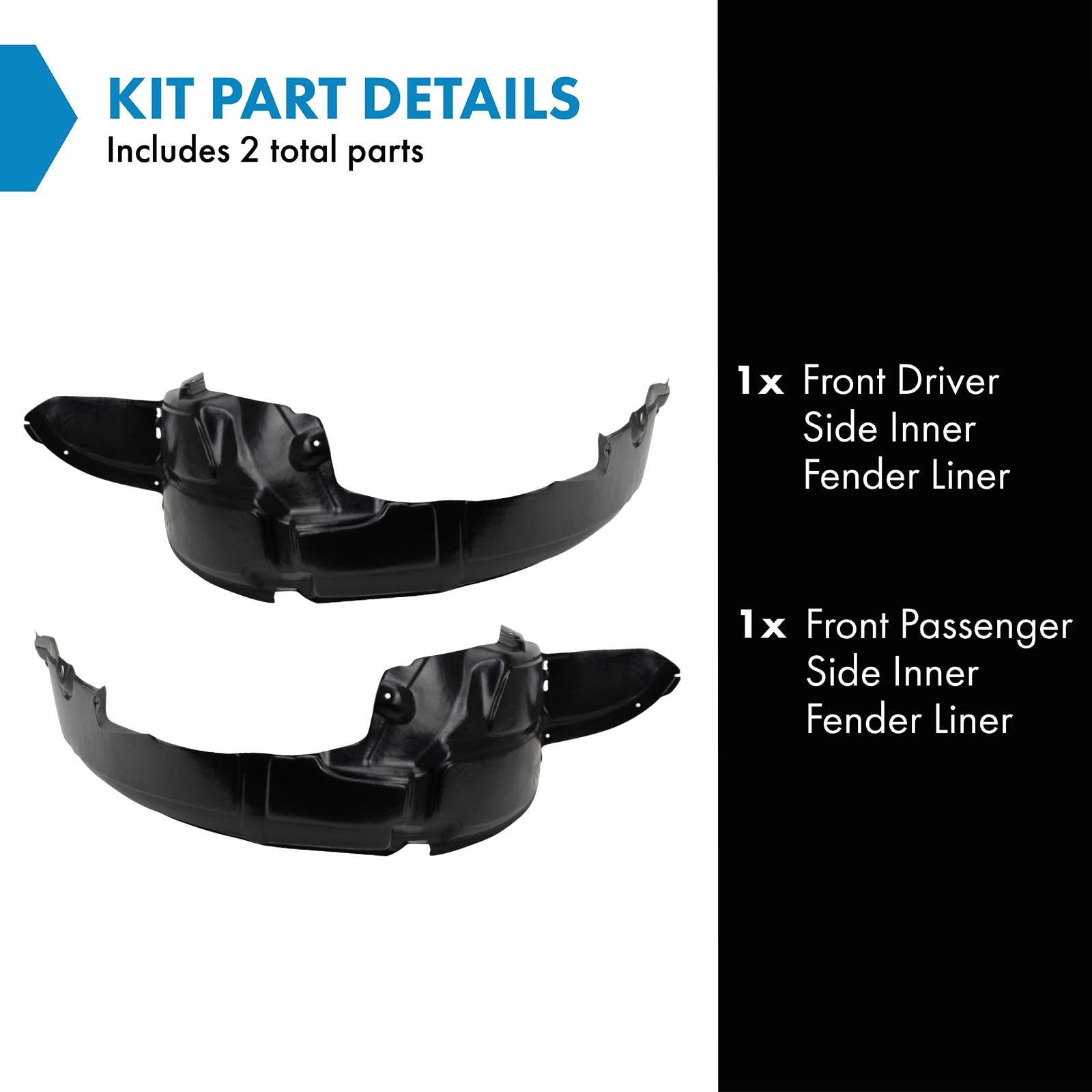 Trq Front Inner Fender Liner Set Compatible With 2012-2013 Hyundai Accent Hy1248122 Hy1249122