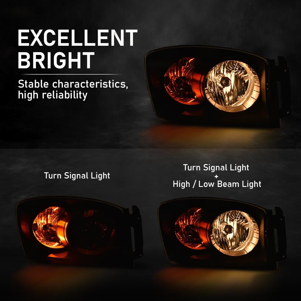 G-Plus Headlights Assembly W/Bulbs Compatible With Dodge Ram 1500 06-08/Dodge Ram 2500 3500 06-09 68003125Ad, 68003124Ad,Clear L