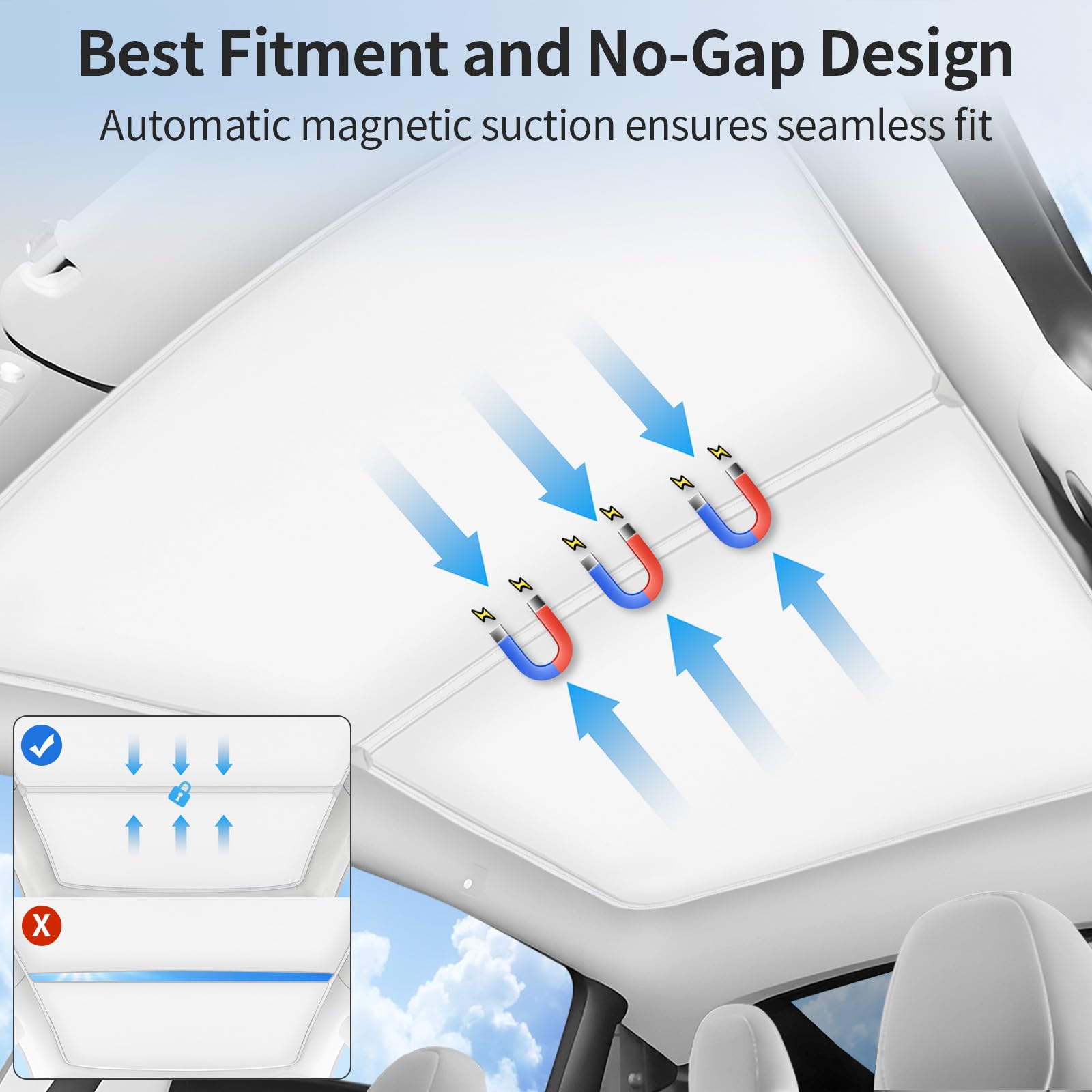 Tsldrv 2025 Upgrade Sunshade Roof For Tesla Model Y 2025-2020 [No-Gap/Sag-Free] Middle Magnetic Component Glass Roof Sunshade He