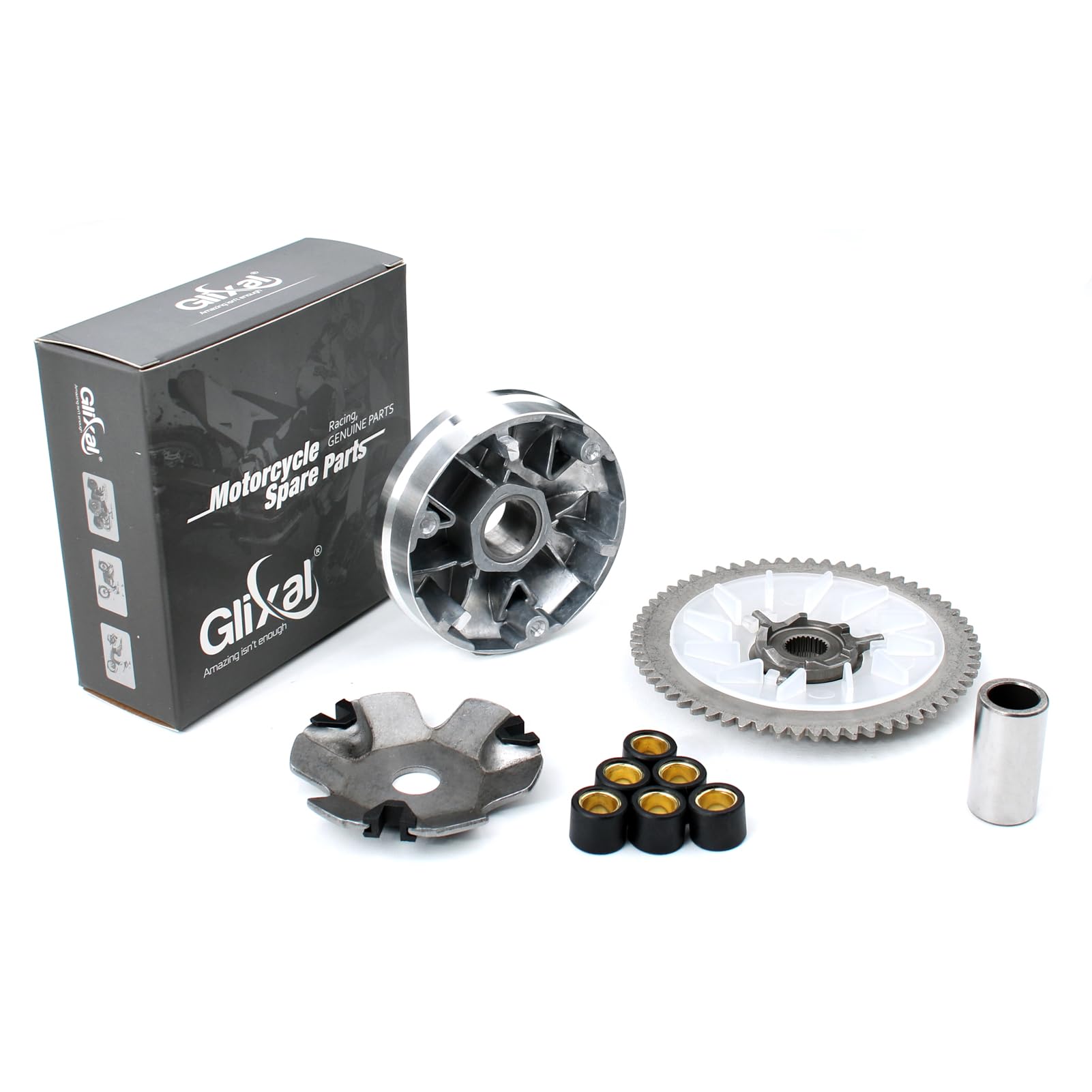 Glixal Gy6 49Cc 50Cc Scooter Moped Complete Variator Kit With 6.5G Roller Weights, Front Clutch Drive Pulley For 139Qmb 139Qma E