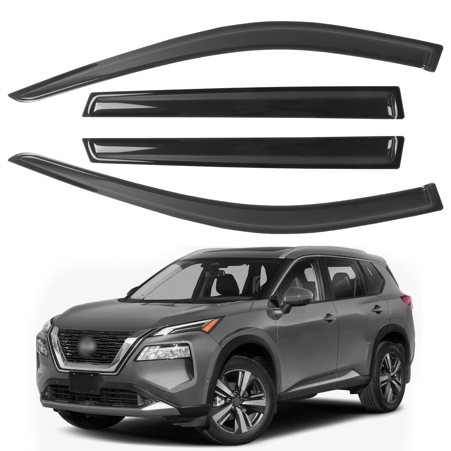 4 PCS Rain Guards Fit for 2021-2024 Nissan Rogue S, SV, SL, Platinum, Outside Mount Side Window Visor Deflectors, Smoke Tinted V
