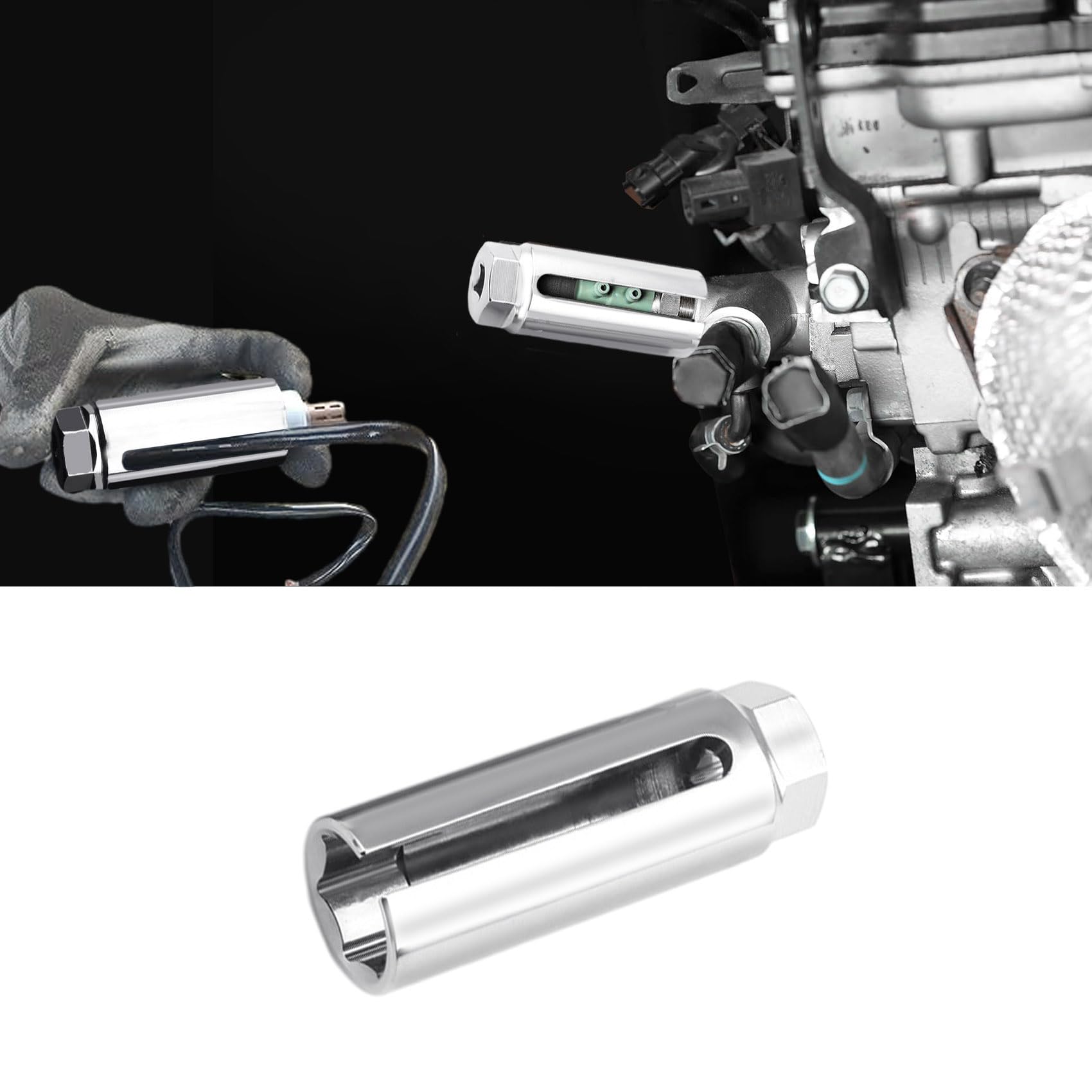 Winuerk Oxygen Sensor Socket, 7/8'' Automotive Replacement Oxygen Sensors With Side Wire Cutout, Opening Size 0.39'' O2 Sensor R