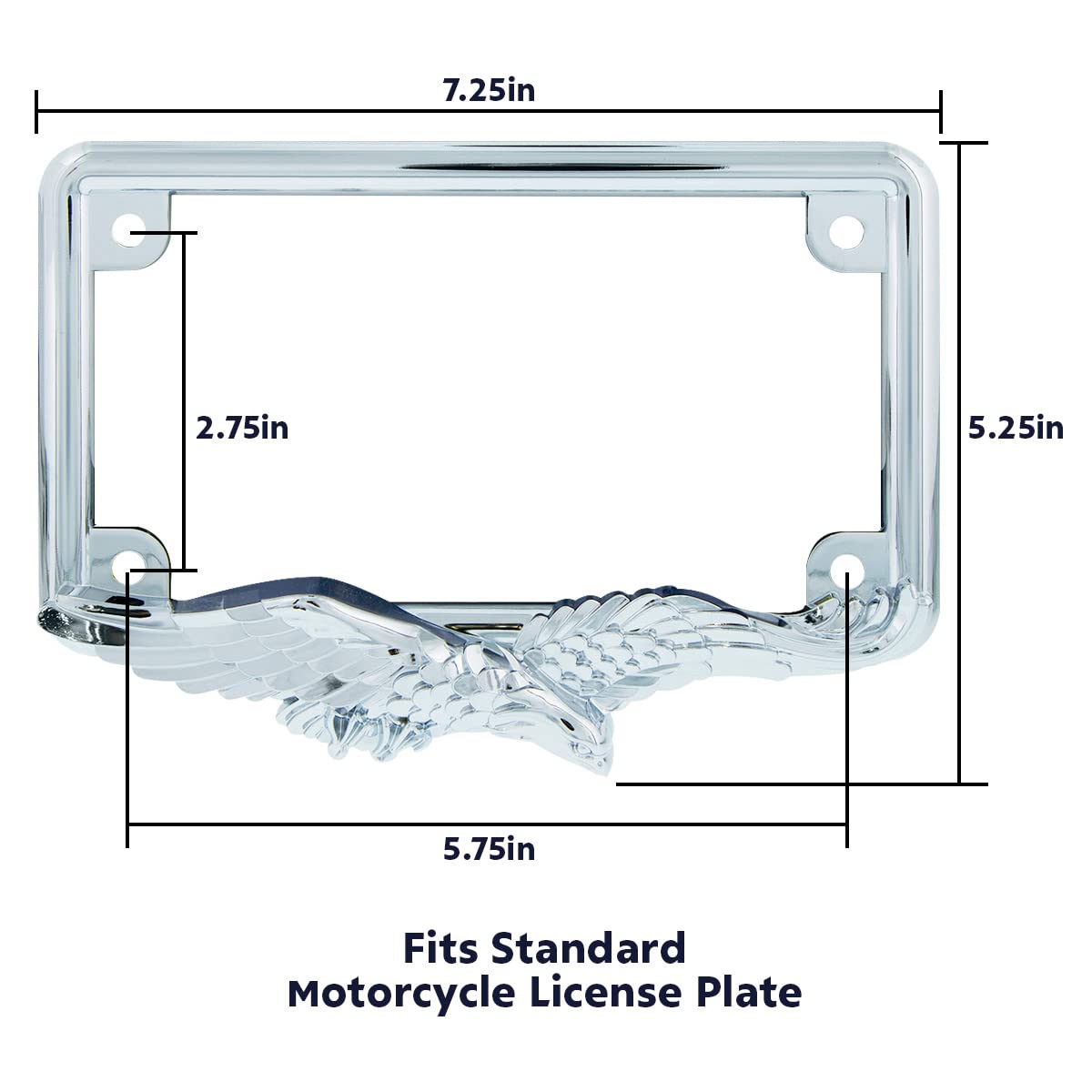 United Pacific 50118 Diecast Chrome Soaring Eagle Motorcyle License Plate Frame Holder, Detailed Design, Metal Construction, Dur