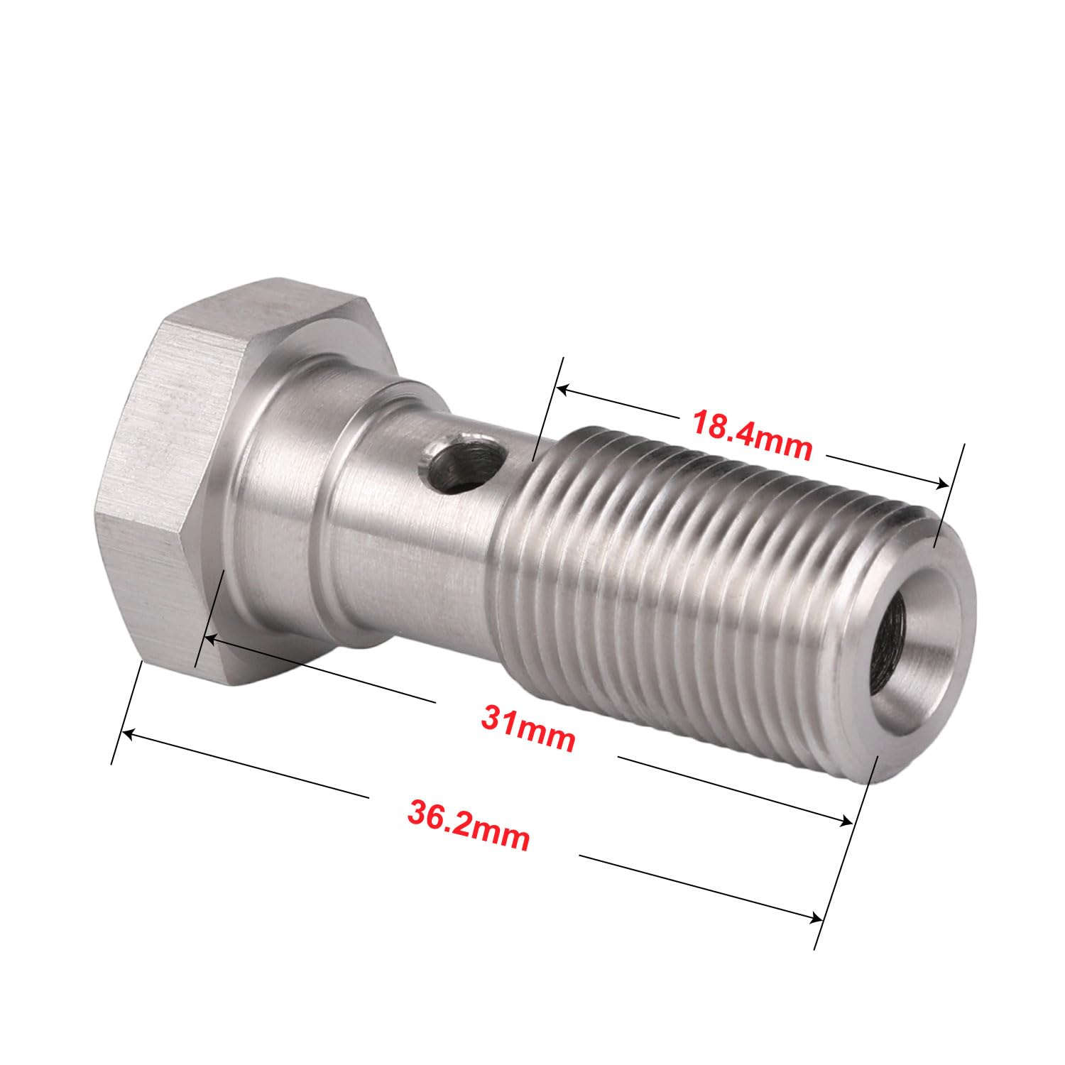 Podavelle M12X1.0 Metric Stainless Steel Single Banjo Bolt Brake Fitting Adapter 31Mm Long With Copper Washers