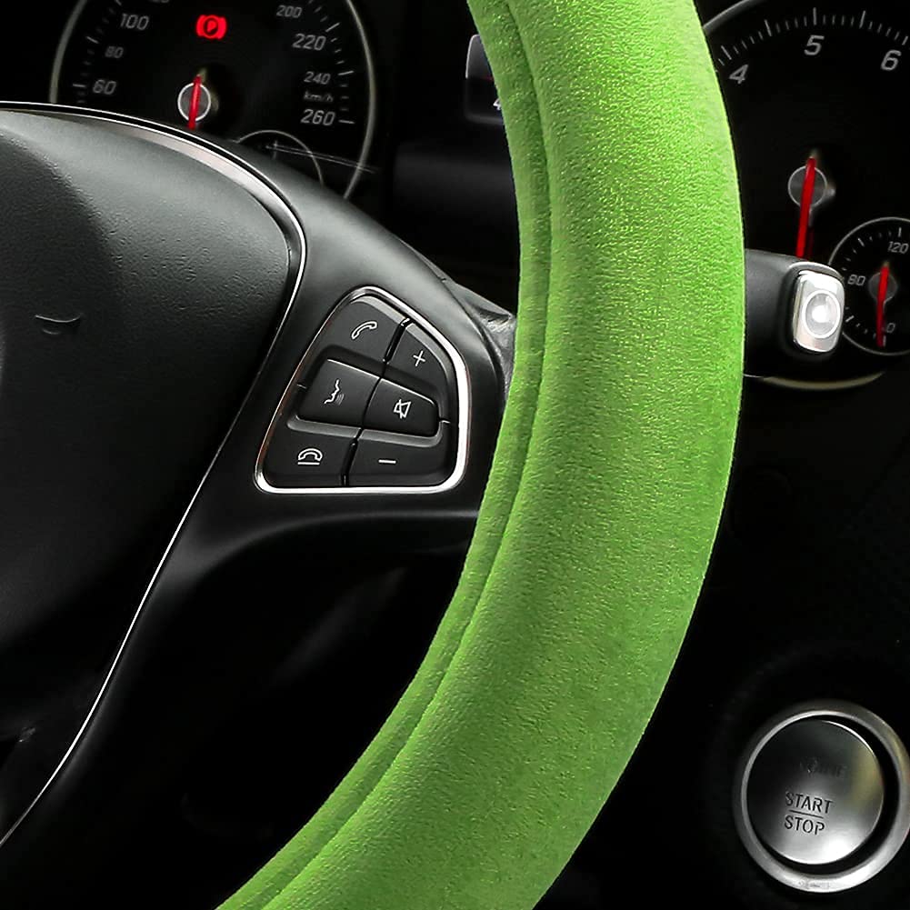 Otostar Soft Velvet Steering Wheel Cover, Universal Luxury Steering Wheel Protector Car Interior Accessories 15 Inch (Green)