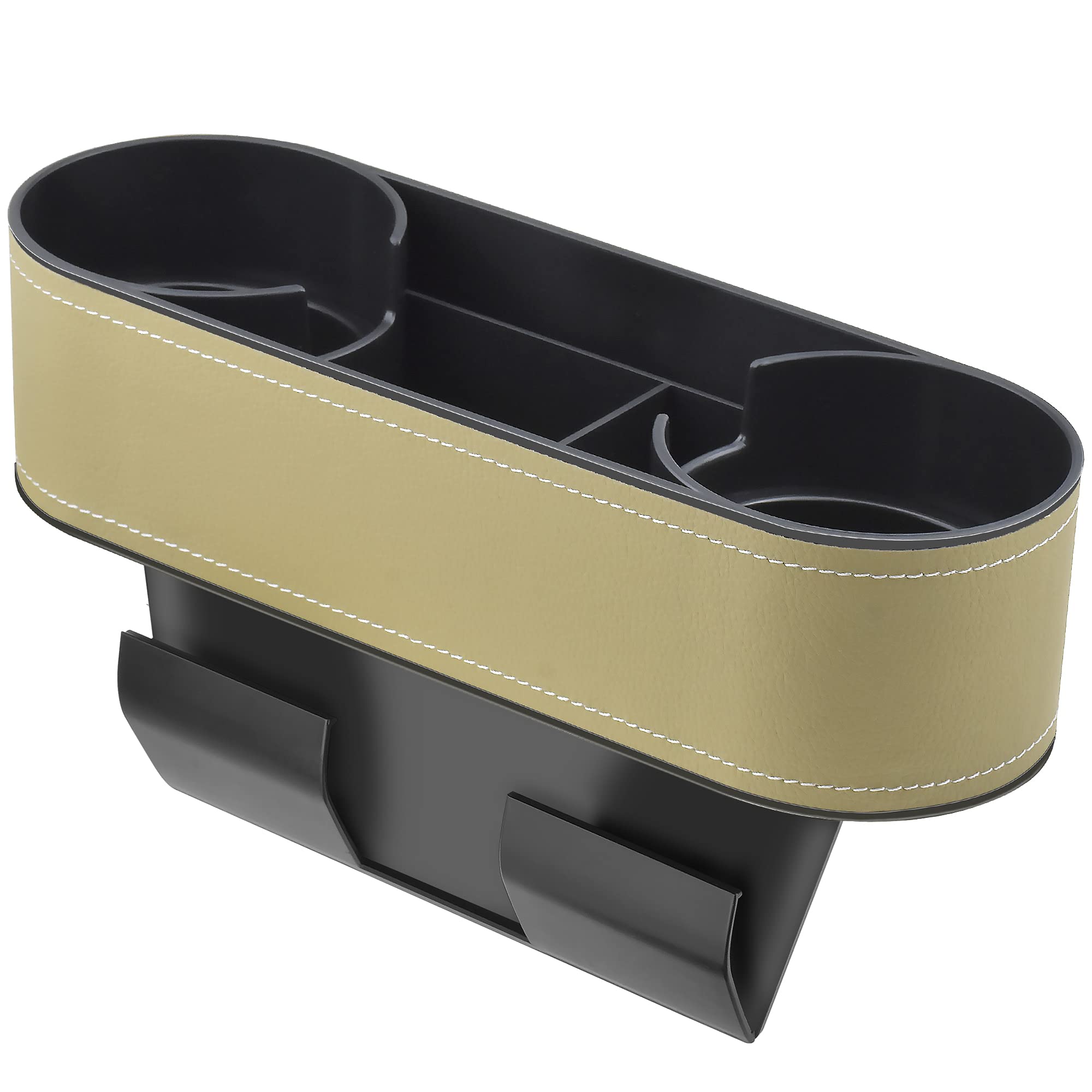 Iokone Car Cup Holder, Auto Front Seat Organizer, Multifunctional Cup Drink Holders With Pu Leather Cover, Gap Filler Storage Bo