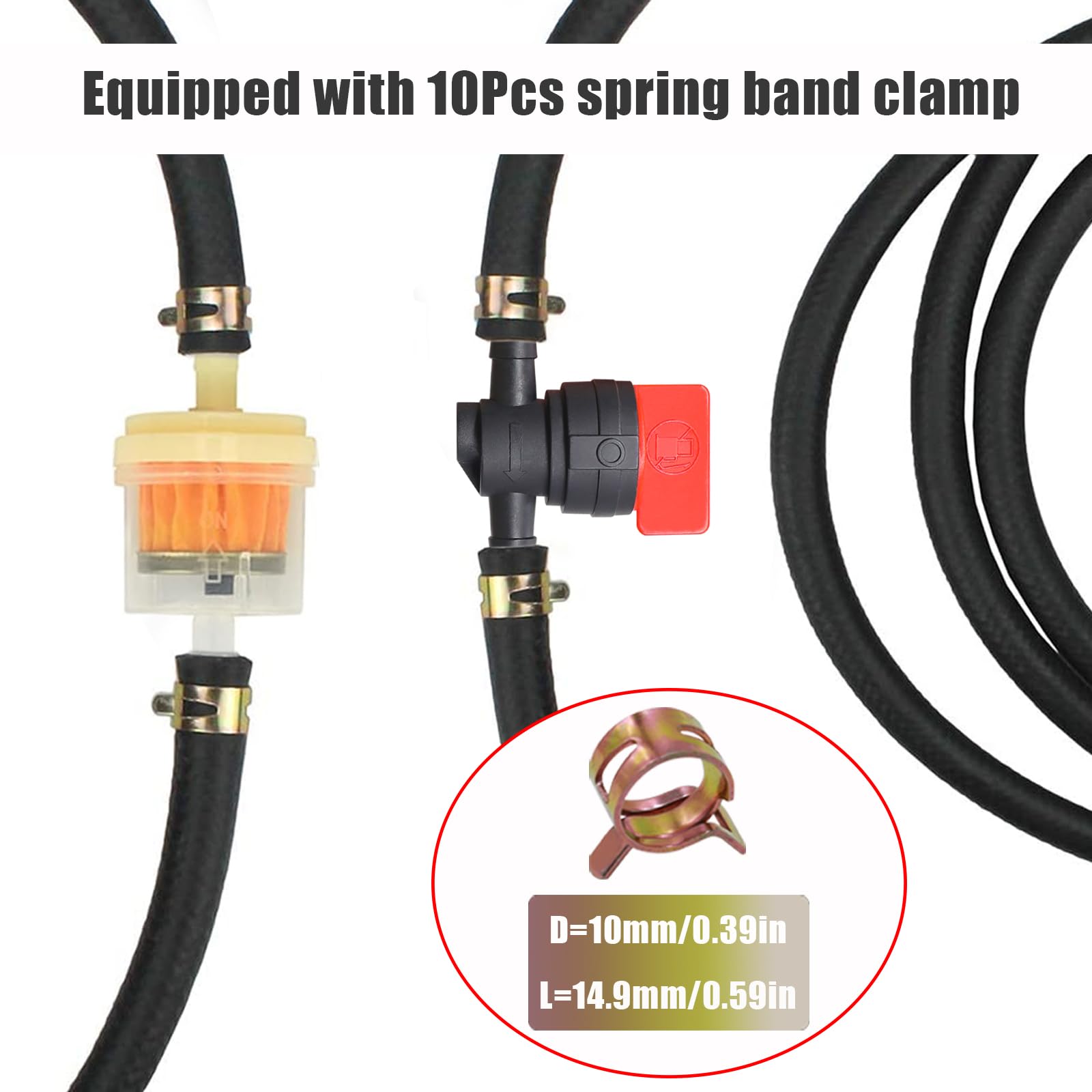 Tnisesm 1/4 Gas Fuel Line Hose With Clamps Valve & Filters Kit