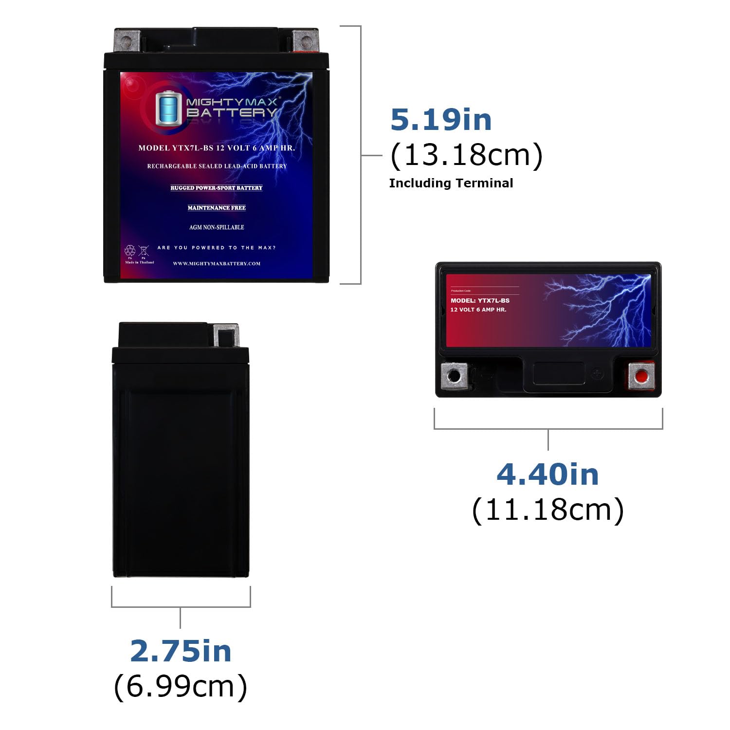 Mighty Max Battery YTX7L-BS 12v 6Ah Battery for Honda 250 CB250 Nighthawk 1991-2009
