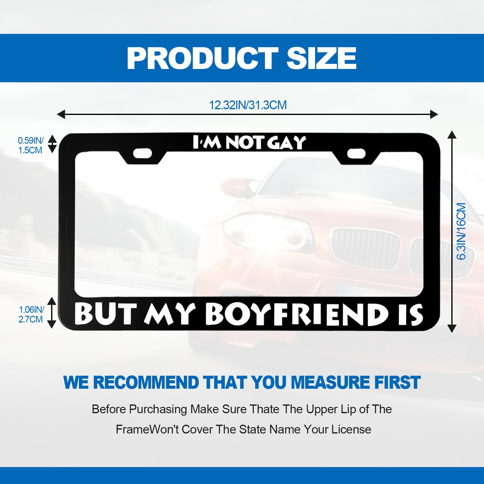 License Plate Frame with Humor Texts - I'm Not Gay But My Boyfriend is