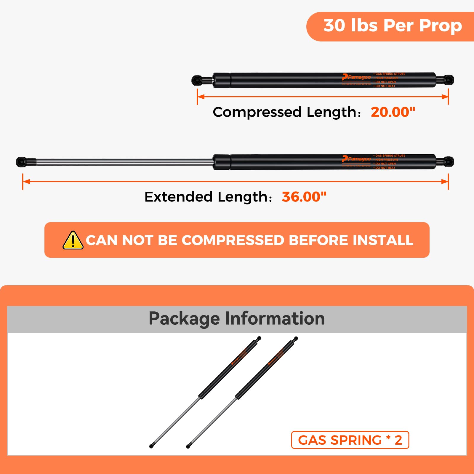 Pamagoo St360P30 36 Inch 30Lb/134N Gas Strut Lift Support For Custom Window Lid Rv Bed Storage Heavy Duty Basement Door Tonneau