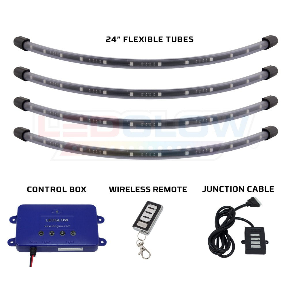 Ledglow 4Pc Standard Million Color Led Golf Cart Underglow Accent Neon Lighting Kit For Ezgo Yamaha Club Car - Water Resistant Flexible Tubes - Previous Model