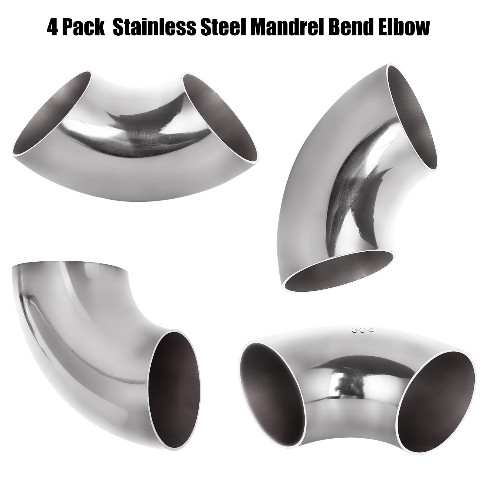 4 Pack 304 Stainless Steel Mandrel Bend Elbow, 90 Degree Exhaust Elbow Pipe, 2.5 Inch Od Mandrel Elbow, Thickness 16Ga/.065' For Car Modified Exhaust Elbow Pipe, Stair Handrail, Exhaust System