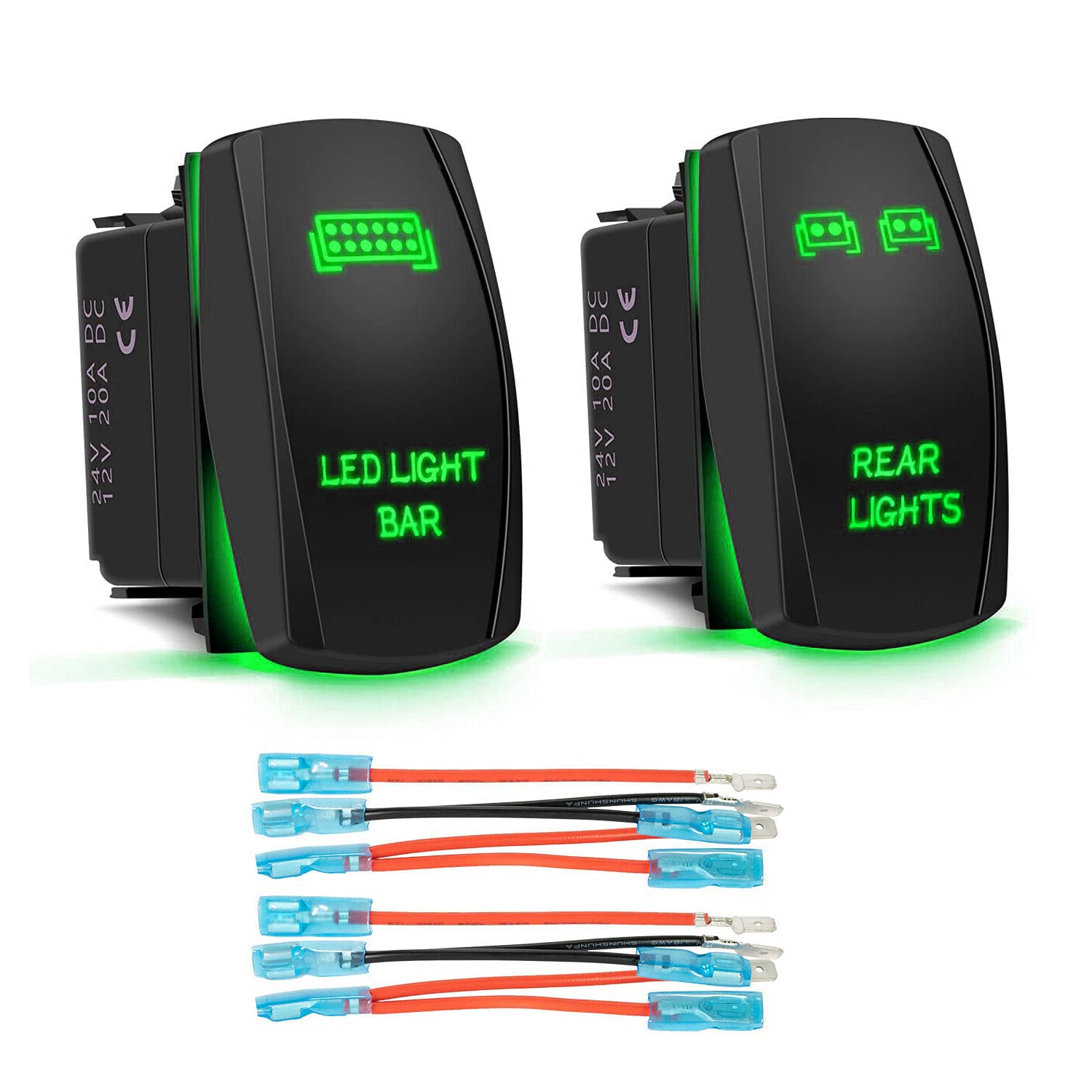 Green Led Light Bar + Rear Lights Toggle Rocker Switches Compatible For Car Truck Atv Utv Polaris Ranger Rzr Turbo Can Am Comman