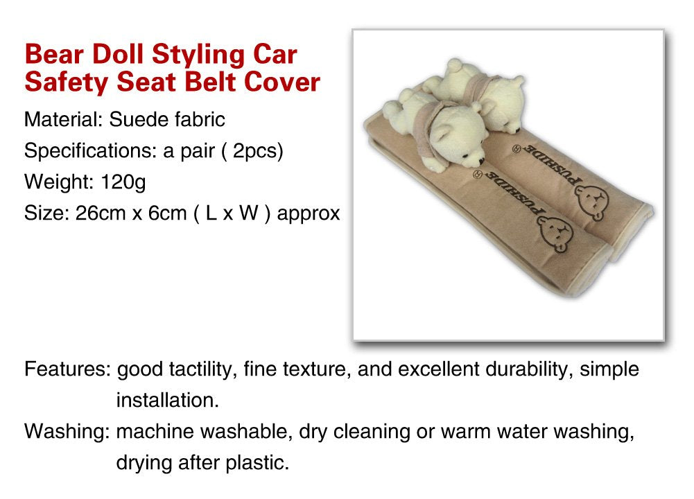 Tianmei 2Pcs Bear Doll Styling Faux Suede Car Seat Belt Strap Cover Shoulder Strap Pad (Beige Color)