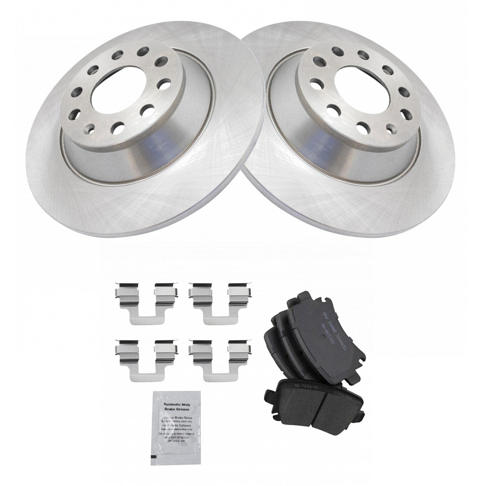 TRQ Rear Brake Pad & Rotor Kit Brake Pads Brake Rotor Ceramic Compatible with 2006-2010 Audi A6 2005-2011 A6 Quattro
