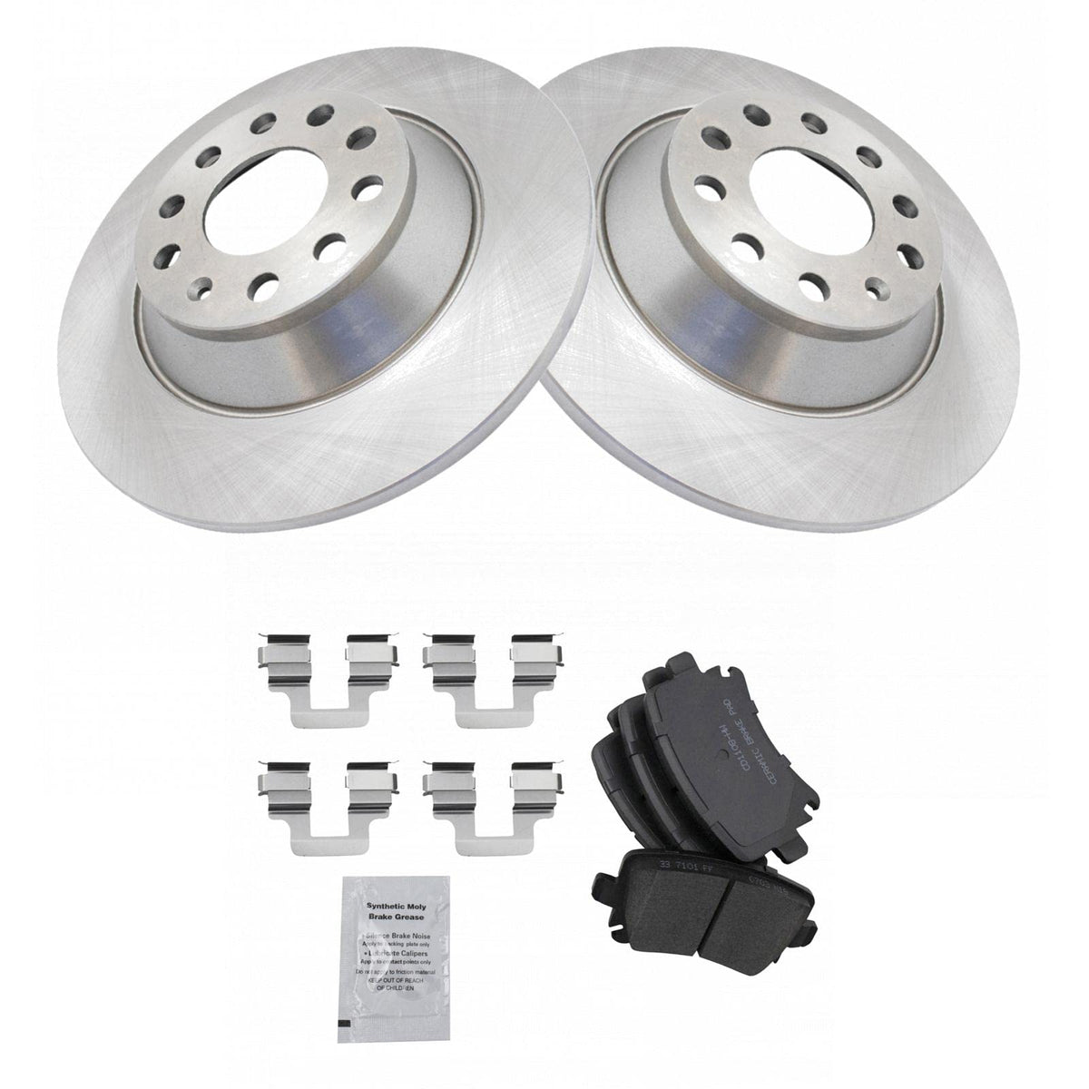 TRQ Rear Brake Pad & Rotor Kit Brake Pads Brake Rotor Ceramic Compatible with 2006-2010 Audi A6 2005-2011 A6 Quattro