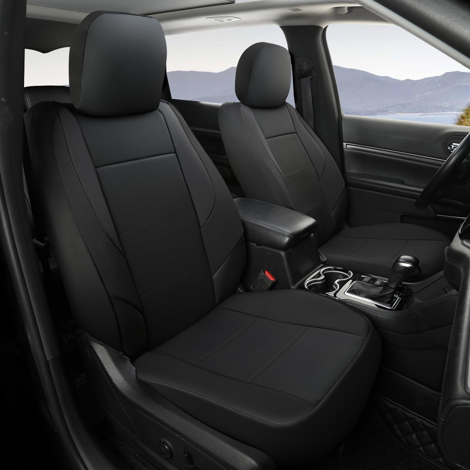 GIANT PANDA Front Car Seat Cover for Ford, Leather Bucket Seat Covers Custom Fit Ford Escape Explorer Edge Mustang Bronco Sport