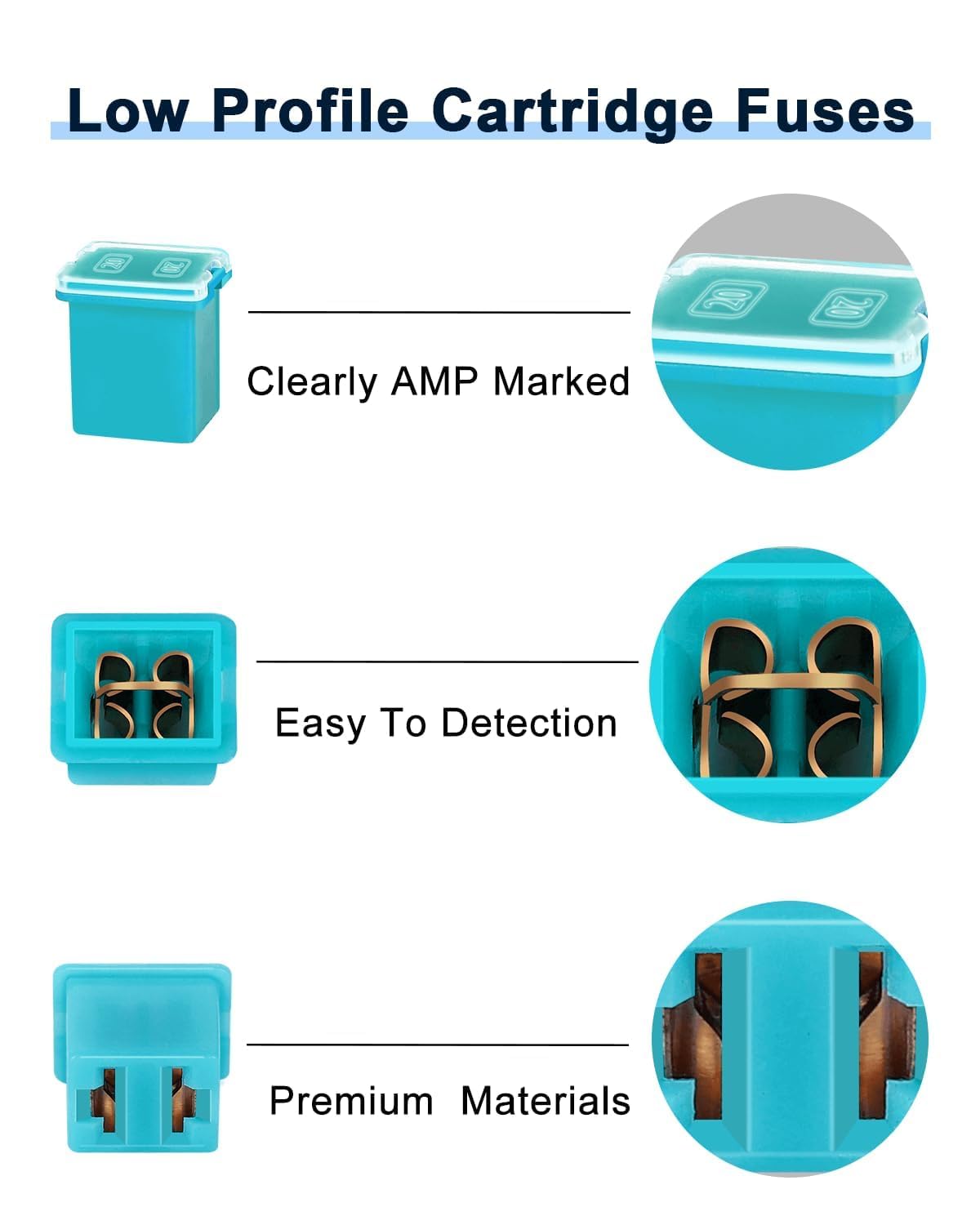 Riseuvo 40 Pcs Car Cartridge Fuses - Automotive Jcase Fuses Assortment Kit Low Profile And Tall/Standard Box Shaped Fuses 20A 30