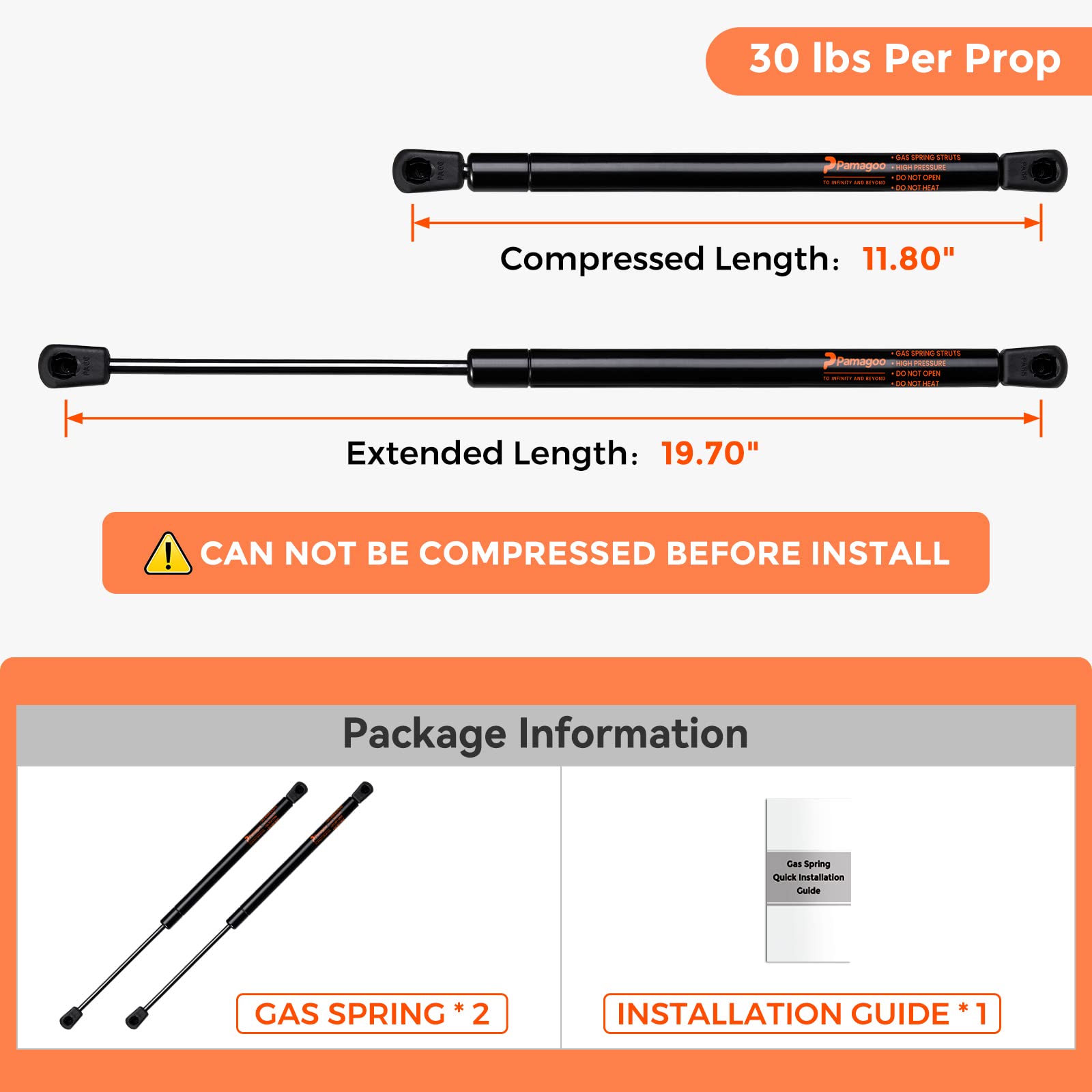 Pamagoo C16-09786 20 Inch Gas Strut 30 Lb/133N Per Shock, 20'' Rv Door Spring Prop Lift For Motorhome Door Trailer Lid Camper Sh