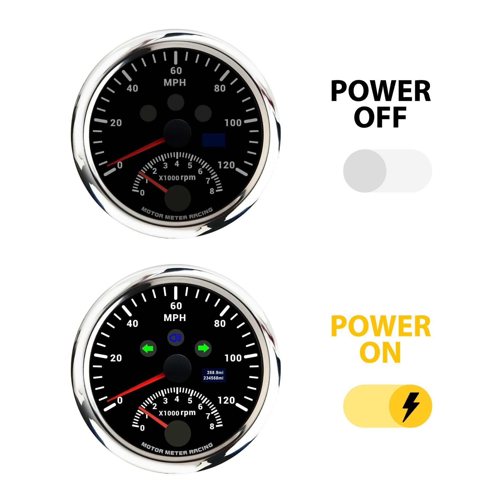 Motor Meter Racing W Pro 85Mm 3-3/8'' 2 In 1 Gps Speedometer Tachometer Digital Odometer Mileage & Trip Meter With Turn Signal H