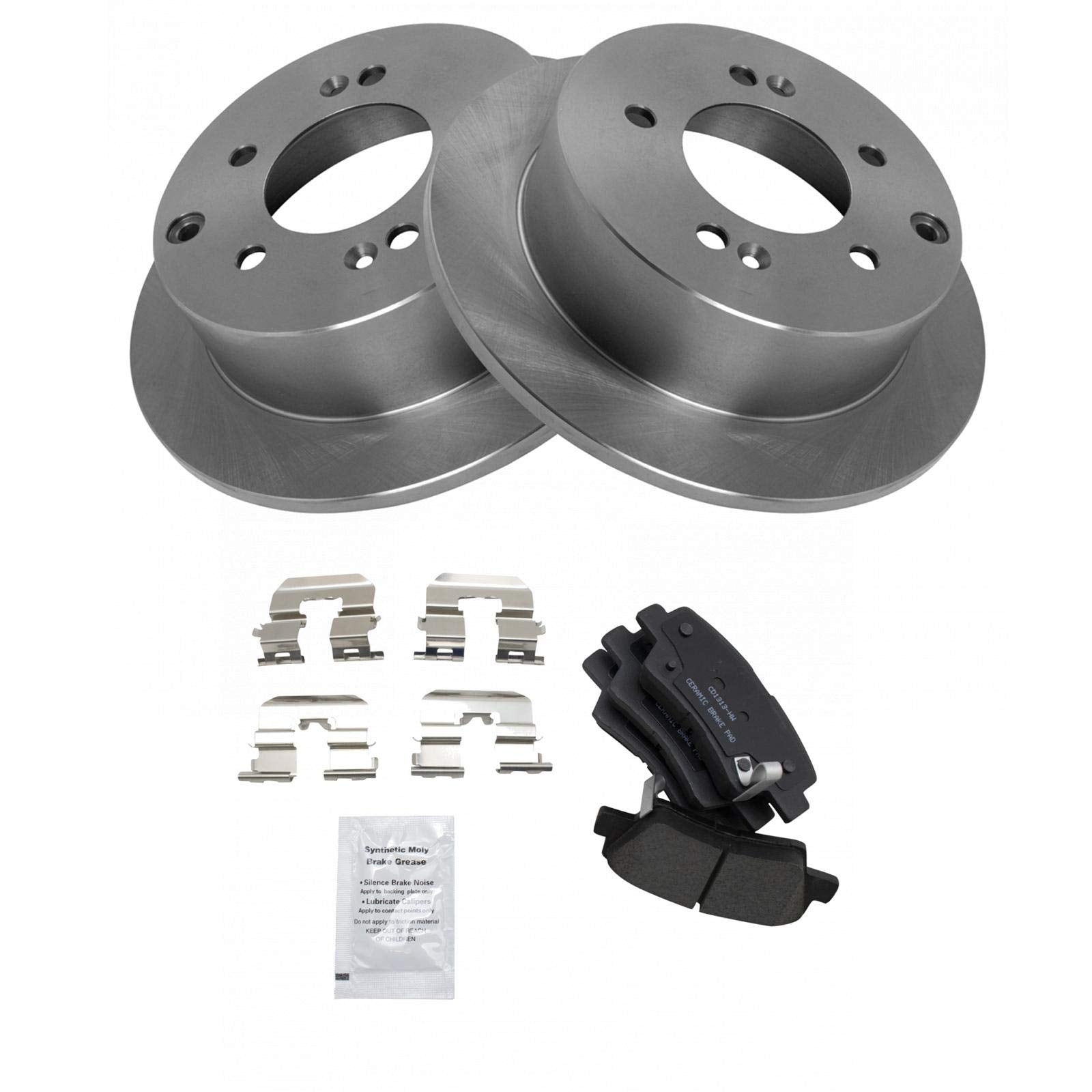 TRQ Rear Brake Pad & Rotor Kit Brake Pads Brake Rotor Ceramic Compatible with 2010-2013 Kia Soul